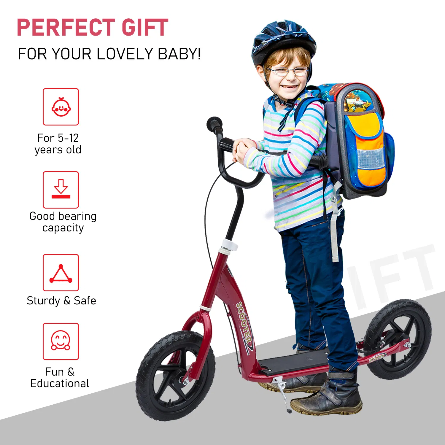 Kids Scooter Street Bike Bicycle for Teens Ride on Toy w/ 12'' Tire for 5-12 Year Old Red photo 6