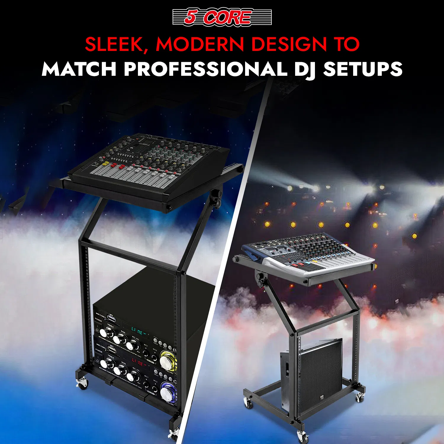 5 Core DJ Mixer Stand 9U/12U/16U Adjustable Rack Mount Rolling Stage Cart Pro Audio Studio Equipment for Homes Offices Stage Music Studios w Wheels photo 5