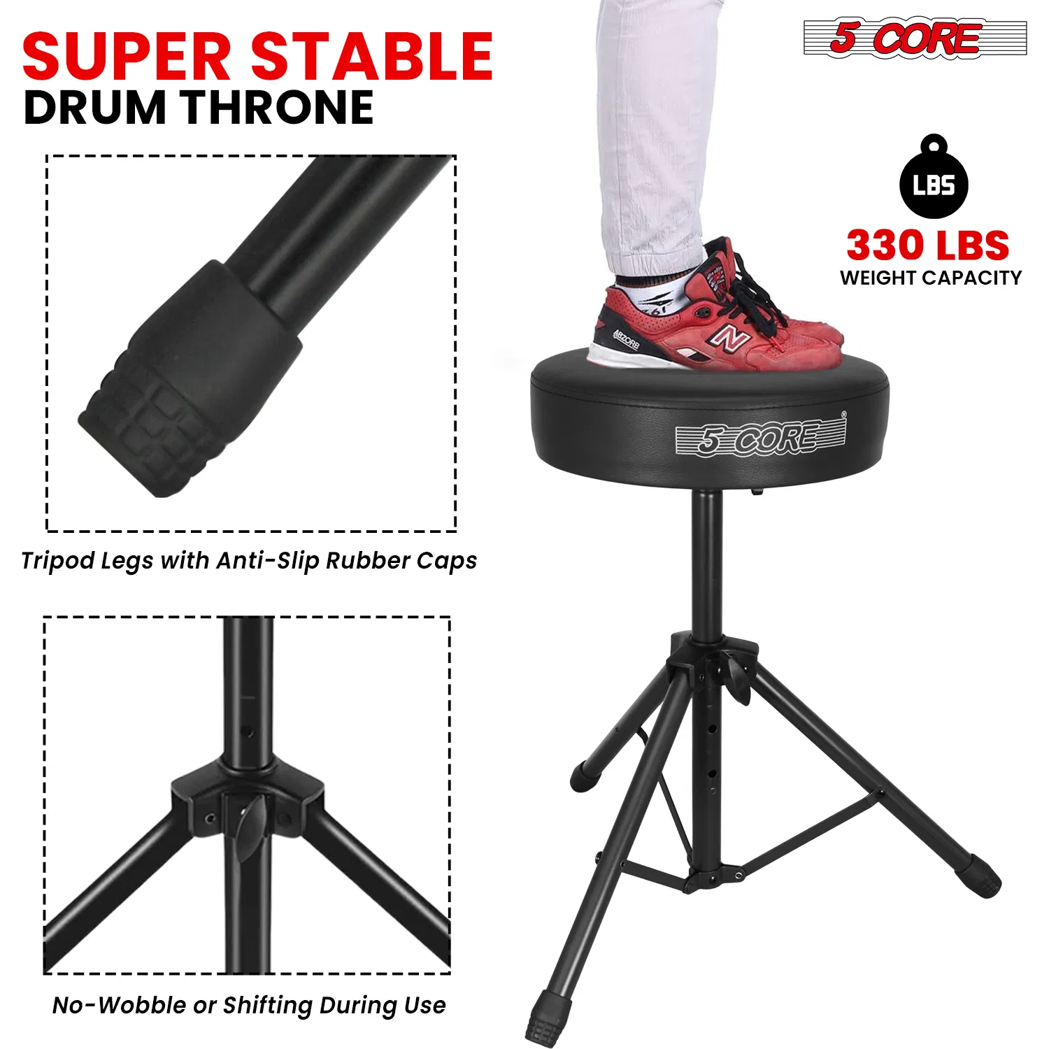 5 Core Drum Throne 3" Thick Padded Memory Foam Comfortable Drummer Stool 330Lb Capacity Adjustable photo 7