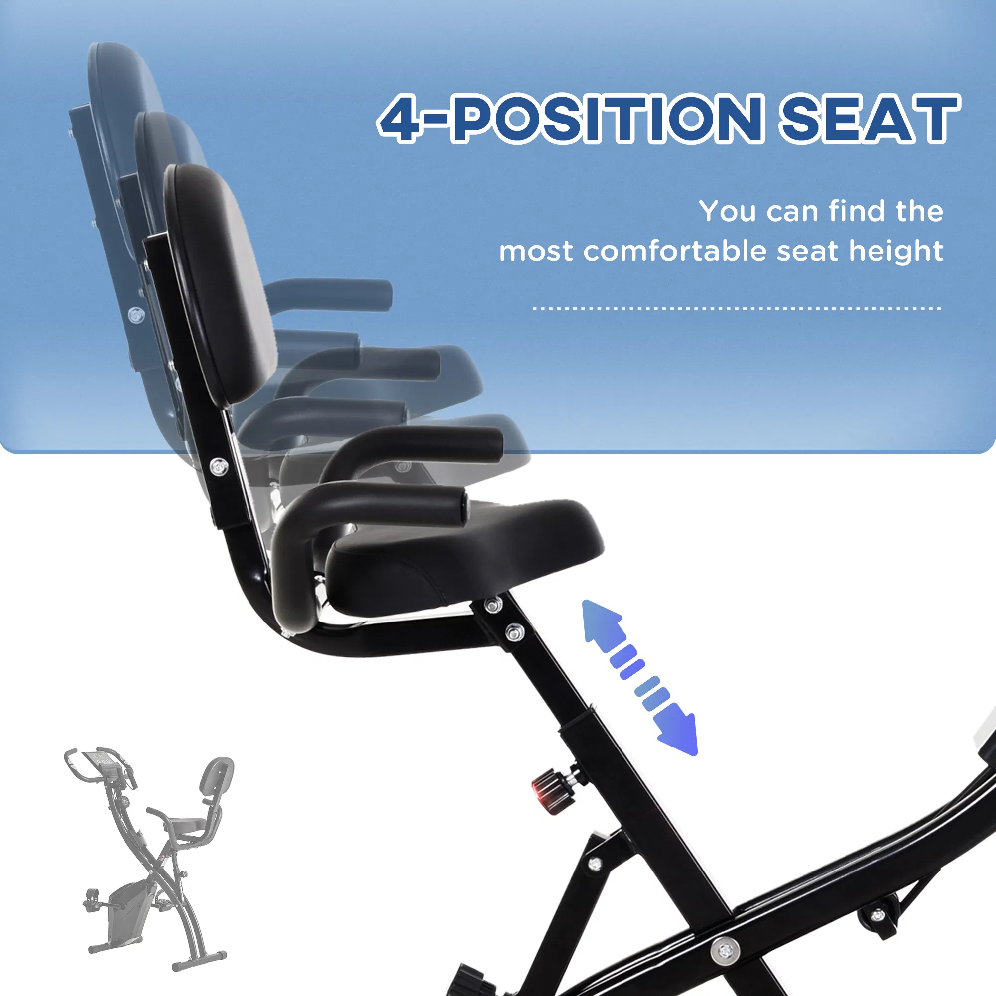 3 in 1 Folding Exercise Bike, Foldable Stationary Bike with 8-Level Magnetic Resistance, Adjustable Seat, Black photo 4