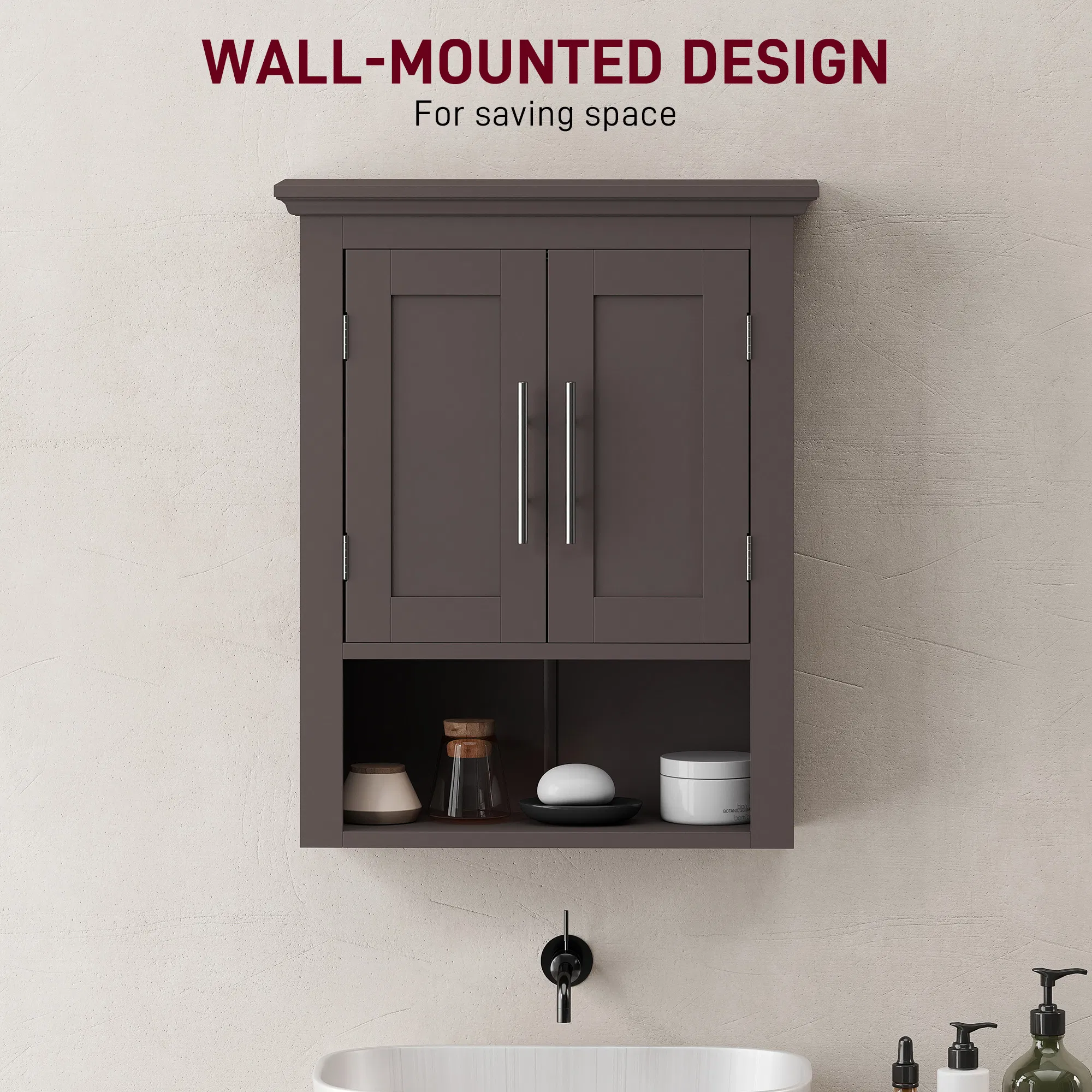 Bathroom Wall Cabinet, Medicine Cabinet, Toilet Storage Cabinet with Shelf for Living Room and Entryway, Brown photo 2