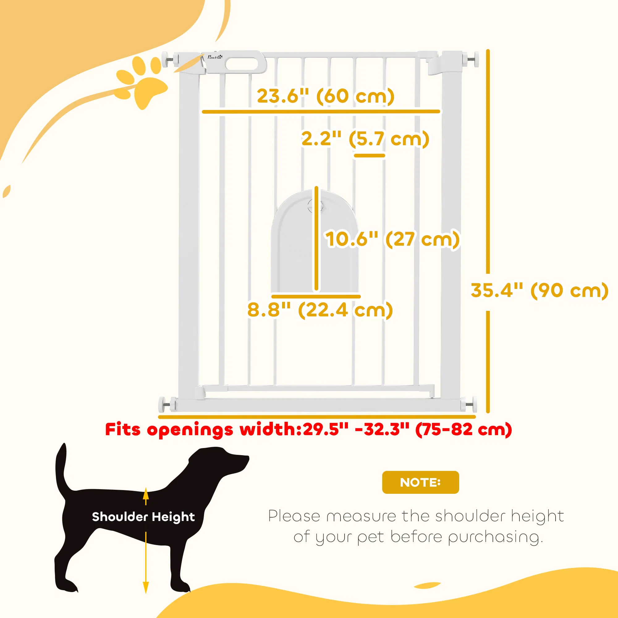 30"-32" Extra Wide Pet Gate Barrier with Small Door, 35"H Dog Gate with Safety Gate Barrier, Stair Pressure Fit, White photo 5
