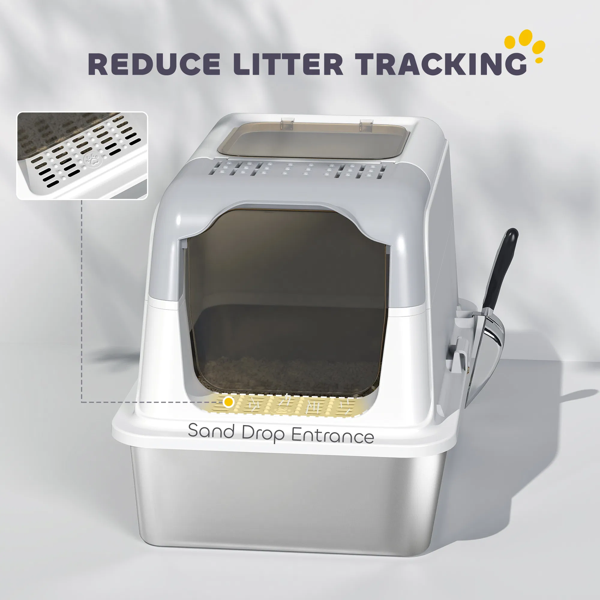 Extra Large Stainless Steel Litter Box, Enclosed Kitty Litter Box for Big Cats with Scoop, Deodorizer Bag photo 2