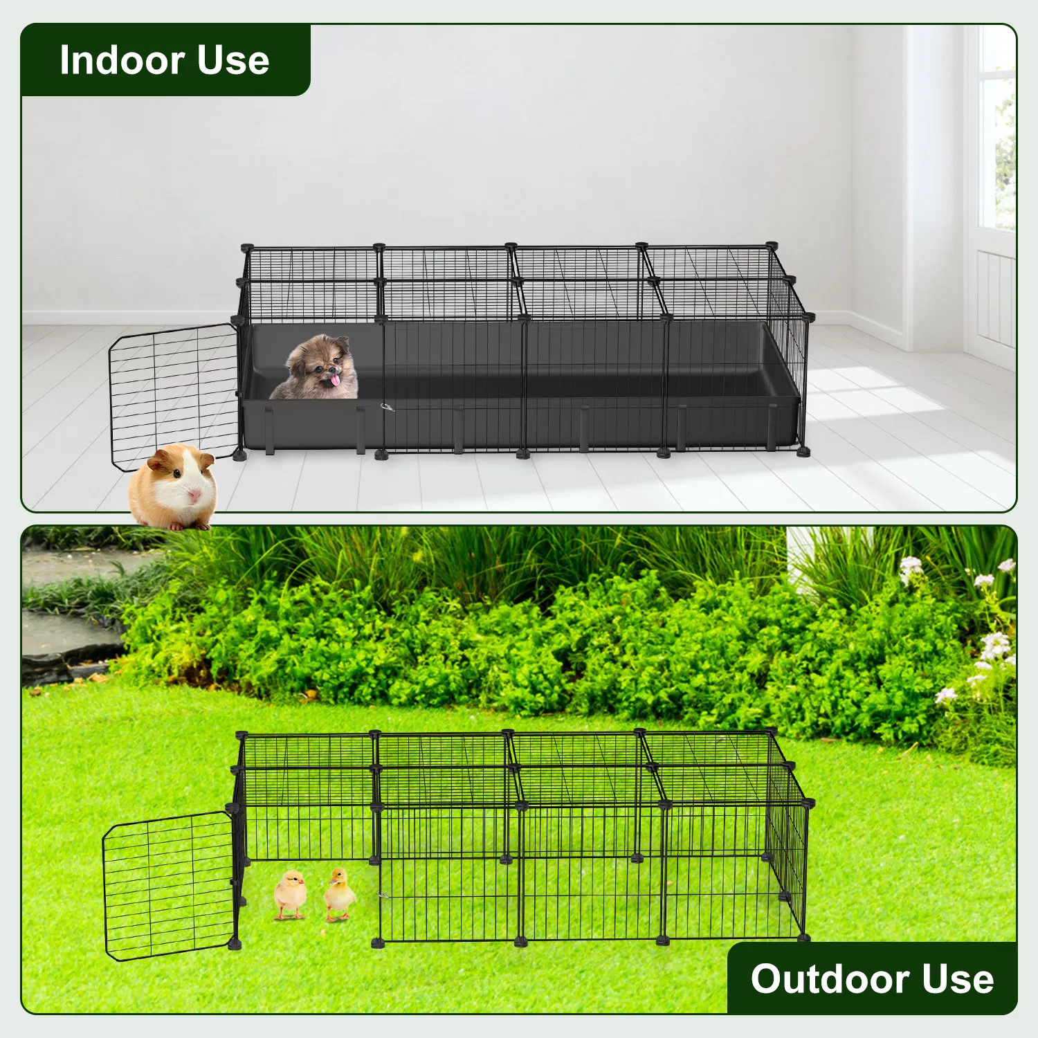 Modular Metal Small pet exercise pen DIY Multi Shape Layout, Metal Pet Enclosure Multi Tier L Square Rectangular Setup, Waterproof Protective Mat Small Animal Indoor Outdoor Cage photo 2