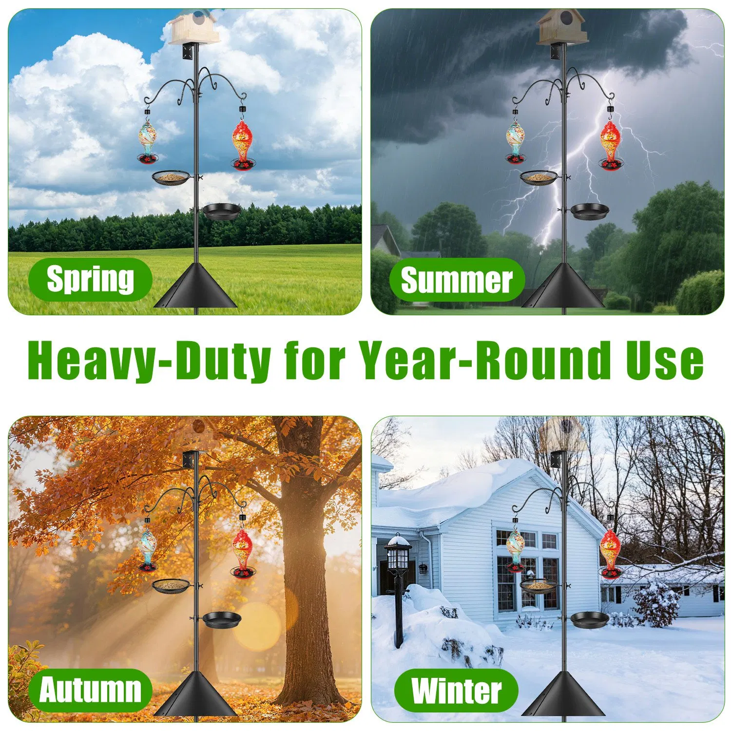 94Inch Squirrel Proof Bird Feeder Pole Heavy-Duty Bird House Pole Outdoor Bird Feeding Station with 5 Adjustable Heights 4 Shepherd Hooks Top & Side Mount Brackets 5-Pronged Base photo 6