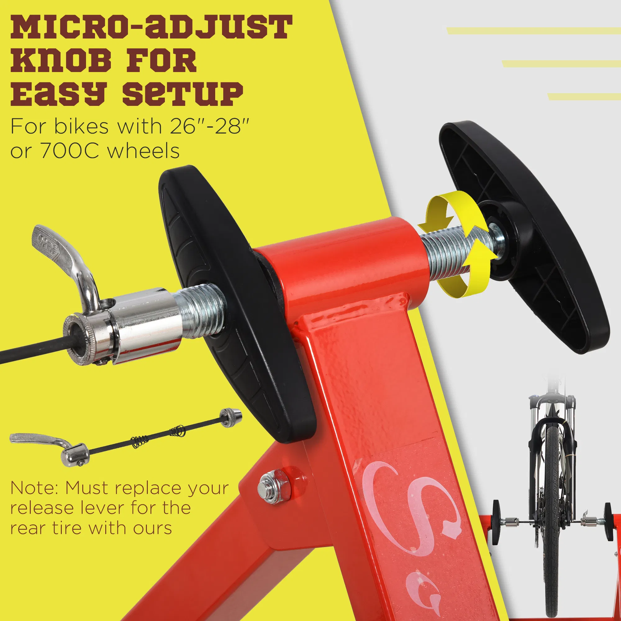 Bike Trainer Magnetic Bicycle Stand Indoor Exerciser w/ Quick Release Skewer, 5 Levels Resistance, Red photo 2