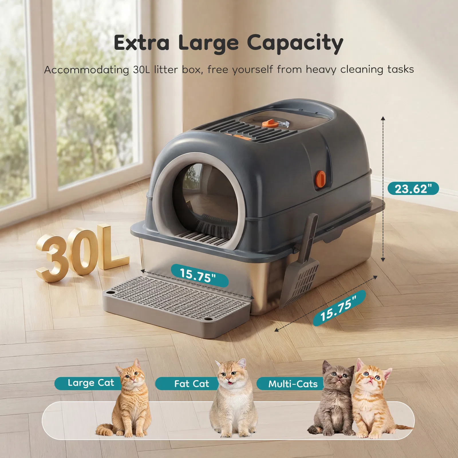Double-entry convertible lid cat litter box photo 5