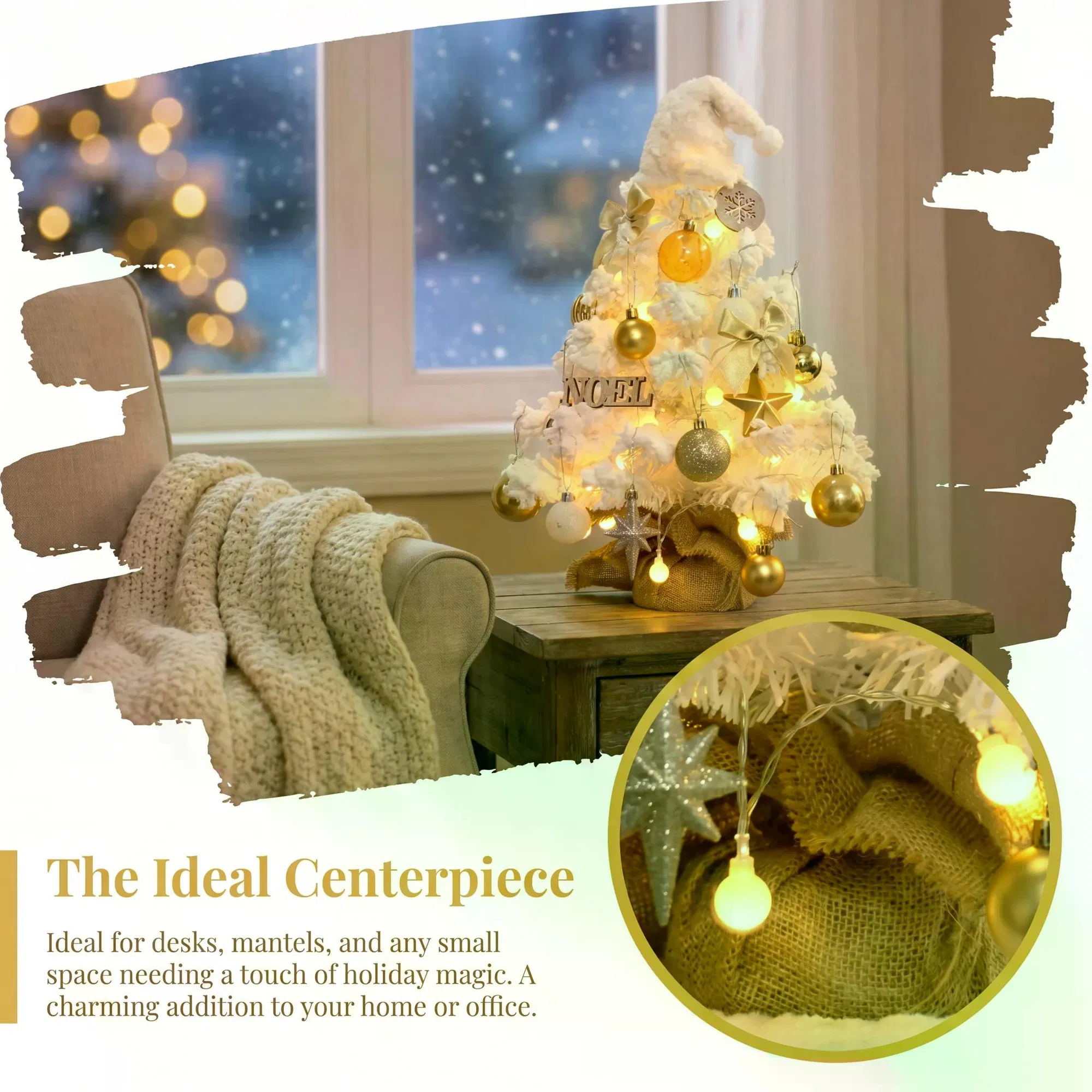 Ornament Set 45cm Height Tabletop Christmas Tree Mini PVC Artificial Xmas Tree Colored Balls Luminous Tree Christmas Decoration photo 6