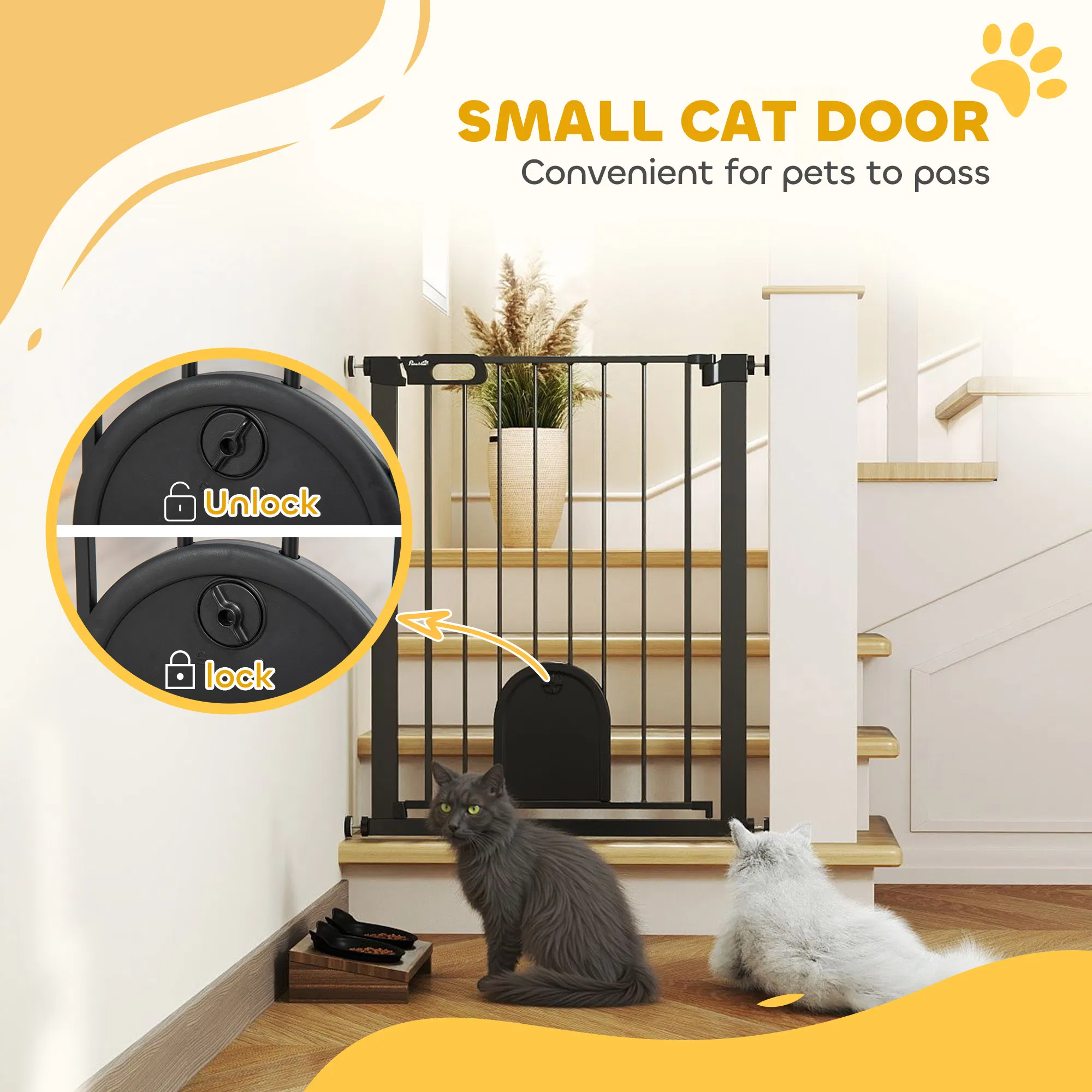 30"-32" Extra Wide Pet Gate Barrier with Small Door, 35"H Dog Gate with Safety Gate Barrier, Stair Pressure Fit, Black photo 3