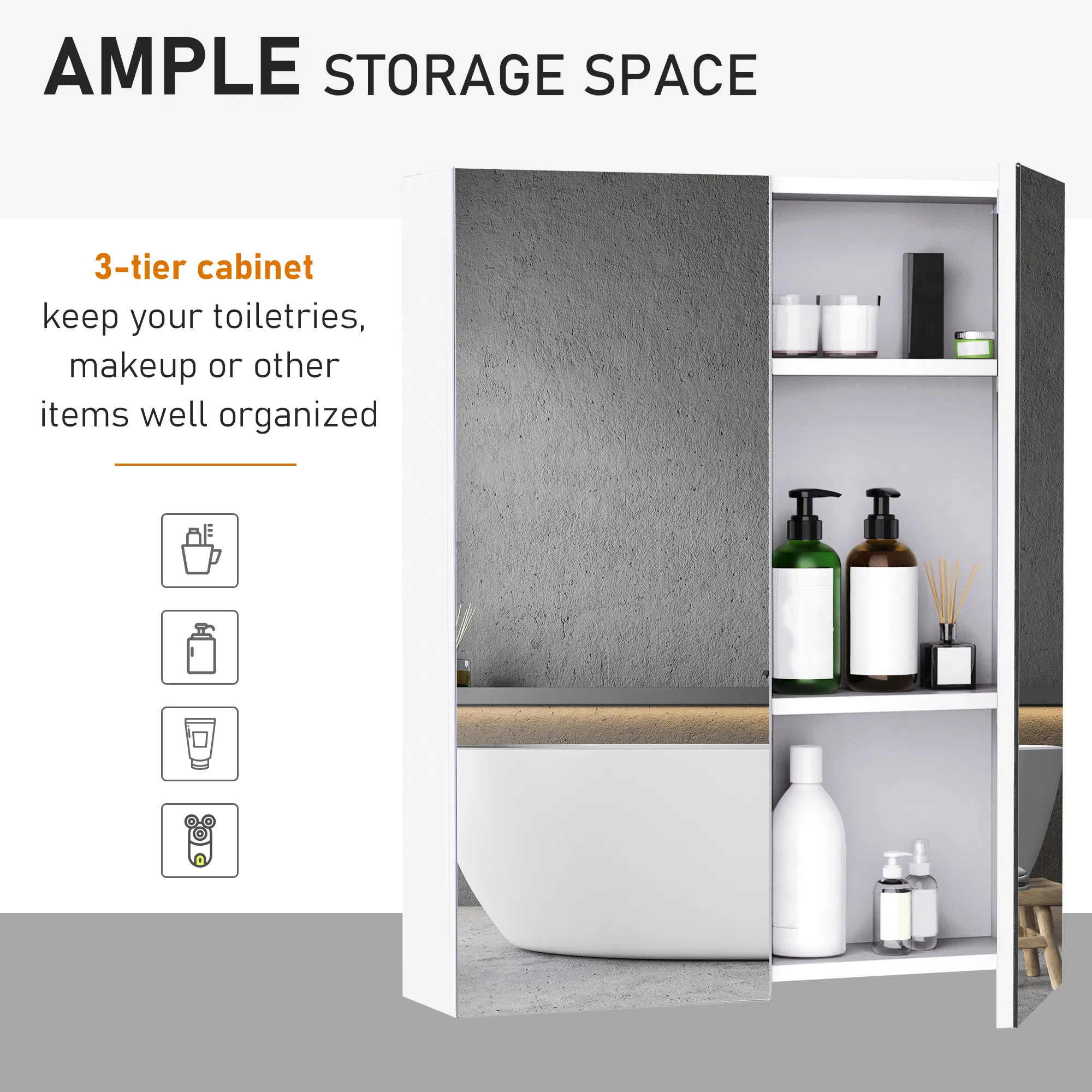 Wall Mount Medicine Cabinet with Mirror, Bathroom Mirror Cabinet Storage Organizer with Adjustable Shelf, Double Door Cupboard, Soft Closing, 23.5" x 29.5", Light Lilac photo 3