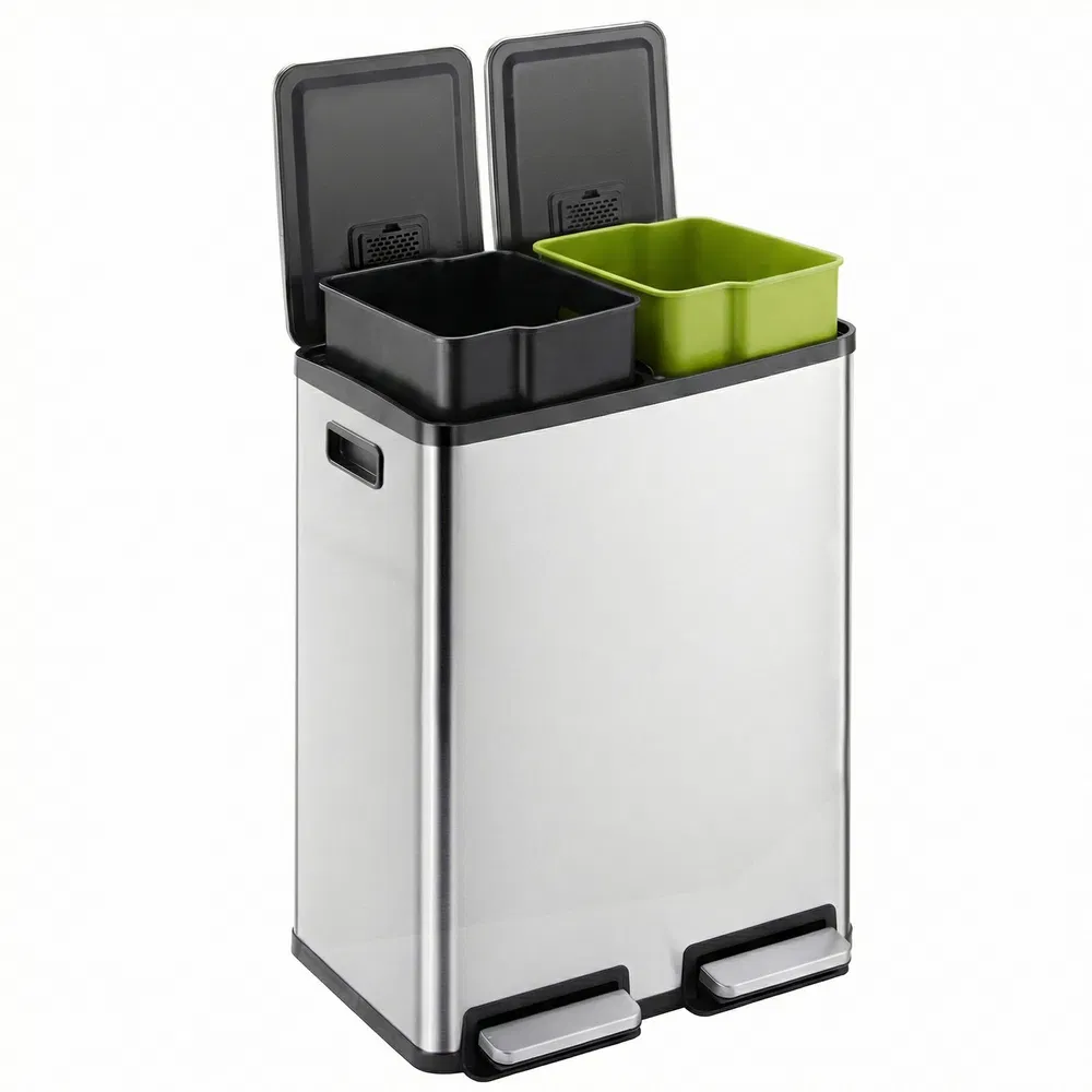 Trash Can with Lid - Large 60 Liter Stainless Steel Trash Can, Dual Compartment Plastic Inner Bucket (2 x 8 Gallon), Sealed Trash Can photo 8