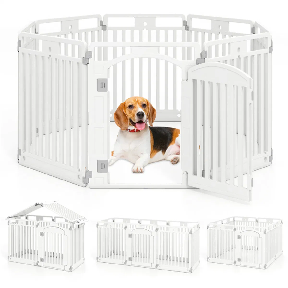 8-Panel HDPE Pet Fence (White) - Multiple Configurations (Octagon/Square/House), 50"x50"x32" Square Size, Lockable Door photo 1