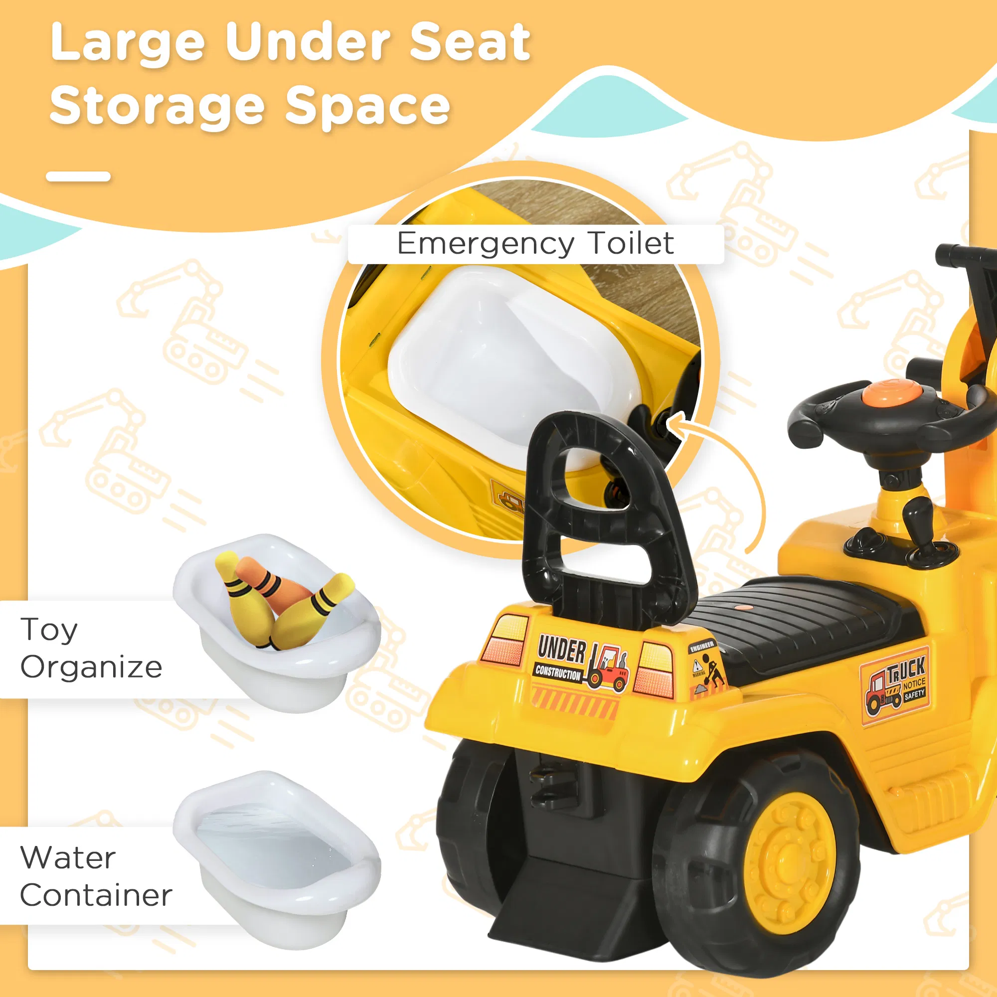 NO POWER 3 in 1 Ride On Toy Excavator Digger Scooter Pulling Cart Pretend Play Construction Truck photo 3