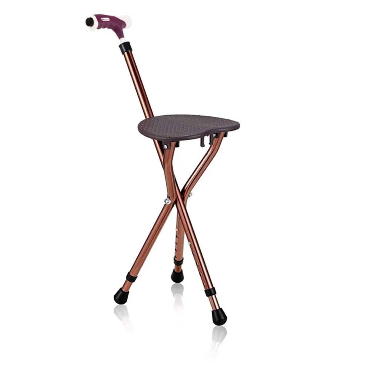 Folding Seat Cane (220lbs): 5-Level Height Adjust, LED Light, Anti-Slip Pads, Aluminum Alloy, Bonus Cushion/3 Foot Pads for Elder-Brown photo 5