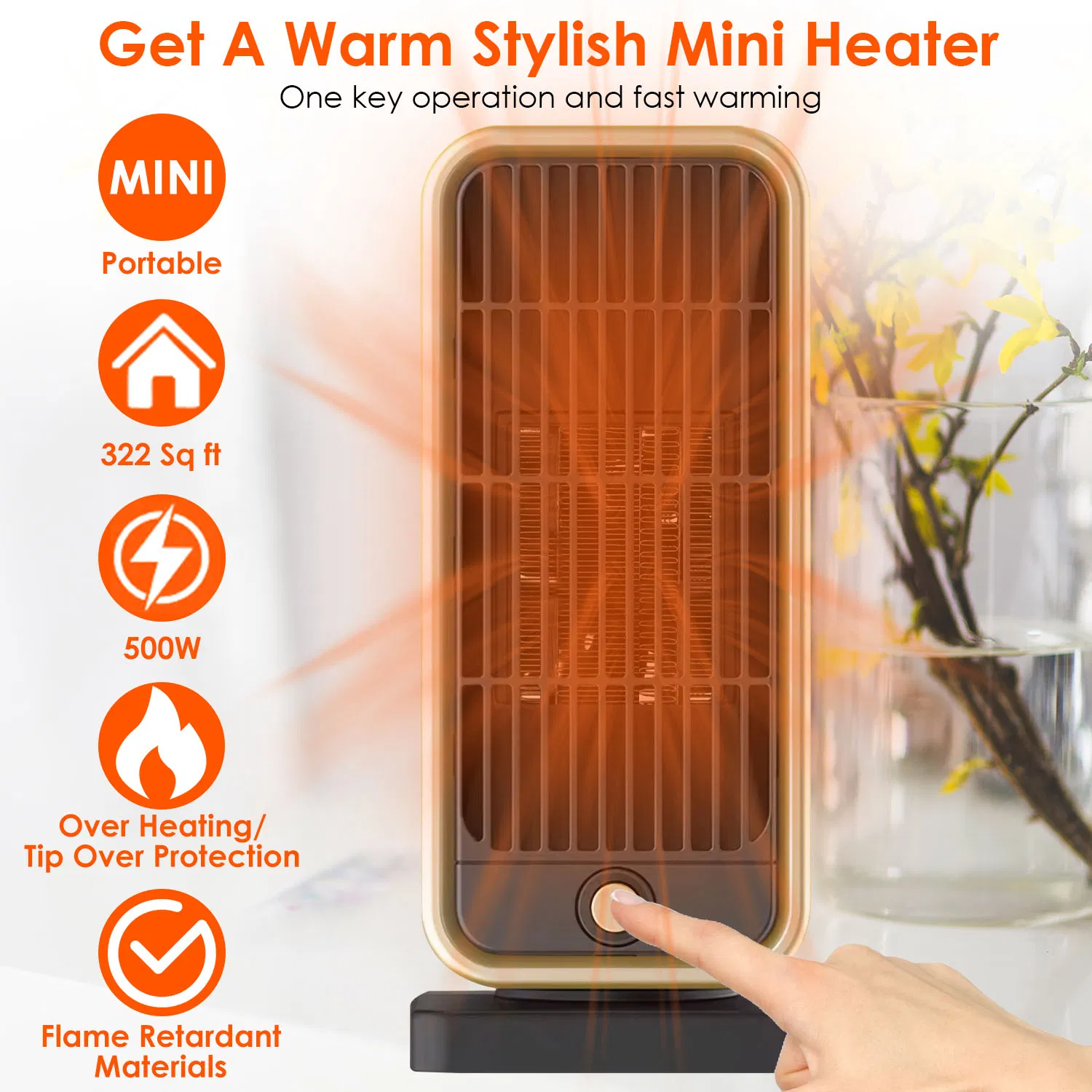 Indoor Portable Ceramic Space Heater, PTC Heating Tech, Overheat & Tip-Over Auto Shut-Off, Lightweight Desktop Heater for Home, Bedroom and Office Spaces photo 1