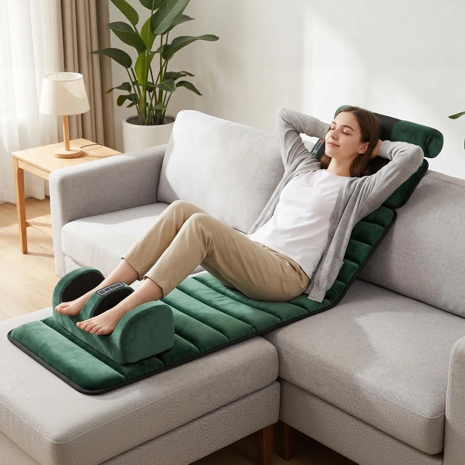 Full Body Massage Pad with Separable Shiatsu Neck & Foot Massagers, Adjustable Inflatable Waist Pillow 3 Heat Levels Custom Vibration Settings Foldable Design with Carry Bag photo 7