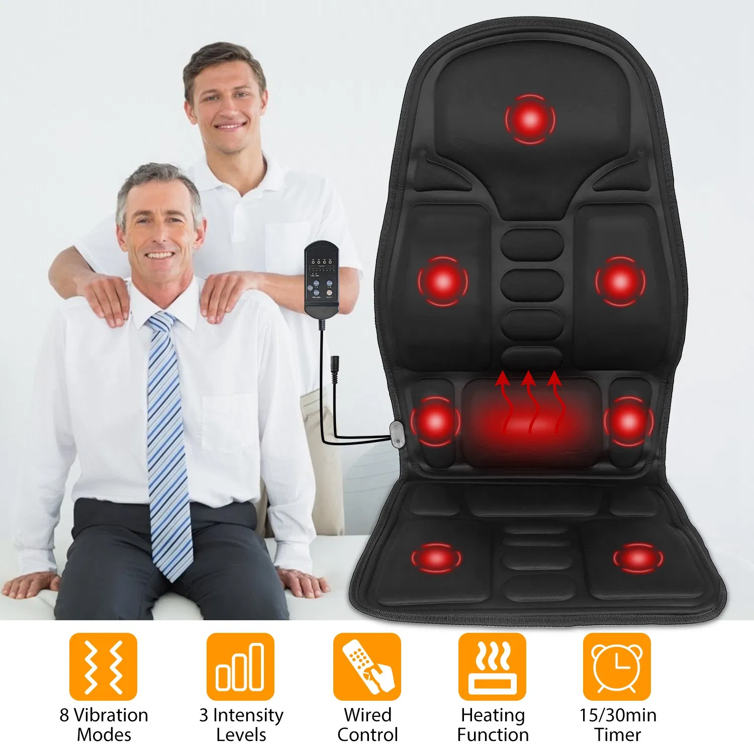 Back Massager Cushion Electric Massage Car Seat Cushion Chair Pad w/ Heating Function 8 Vibration Modes 3 Intensity Levels photo 5