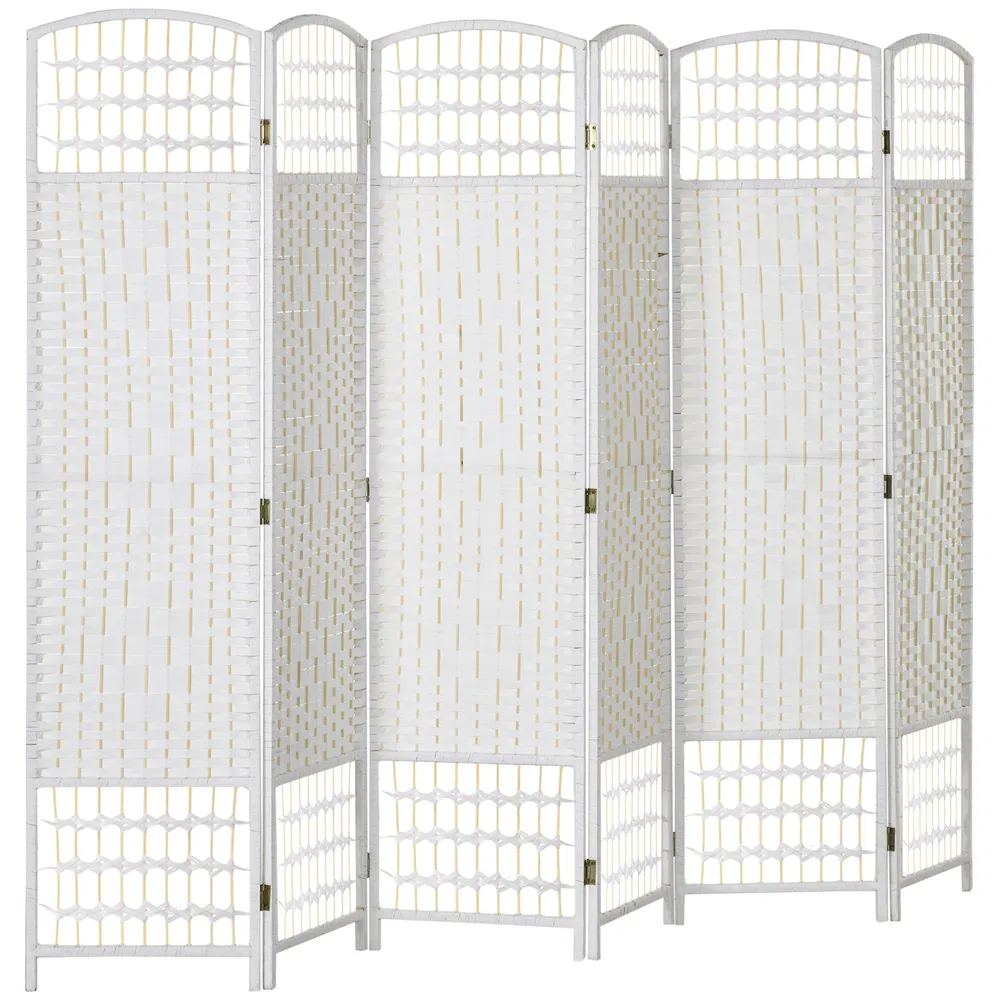 6 Panel Folding Room Divider, Portable Privacy Screen, Wave Fiber Room Partition for Home Office, White photo 7