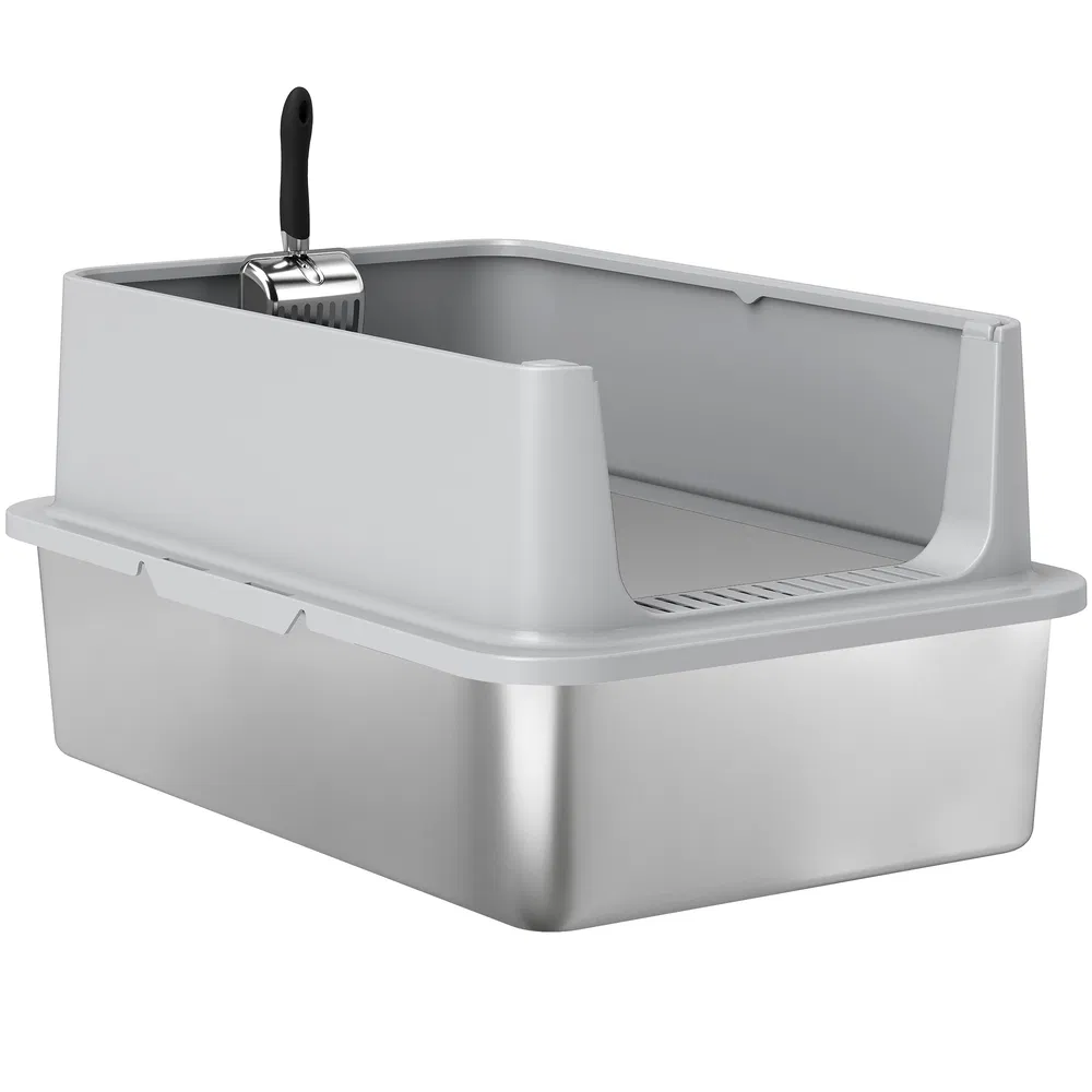 XL Stainless Steel Cat Litter Box for Big and Multiple Cats with High Wall Side, Scoop, Easy Cleaning & Odor Free photo 7
