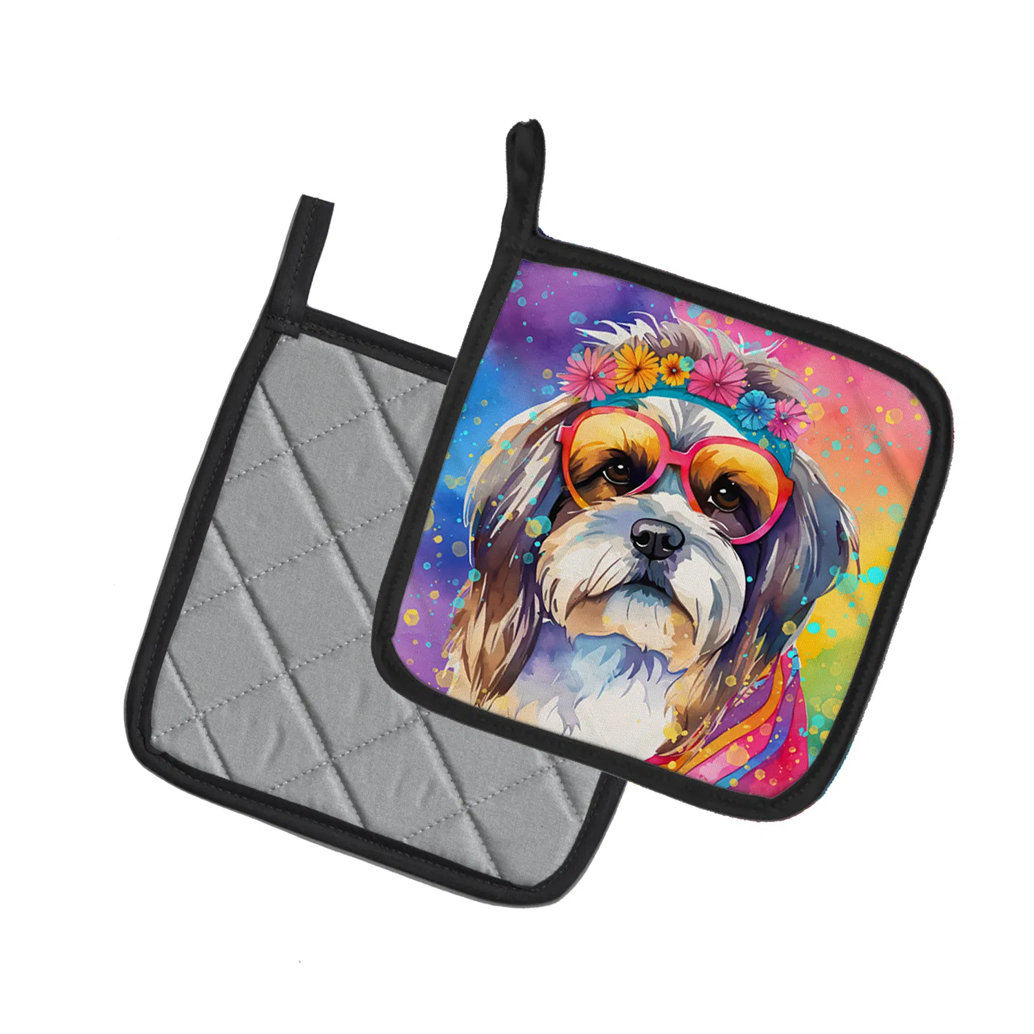 Shih Tzu Hippie Dawg Pair of Pot Holders Kitchen Heat Resistant Pot Holders Sets Oven Hot Pads for Cooking Baking BBQ, 7 1/2 x 7 1/2 photo 6