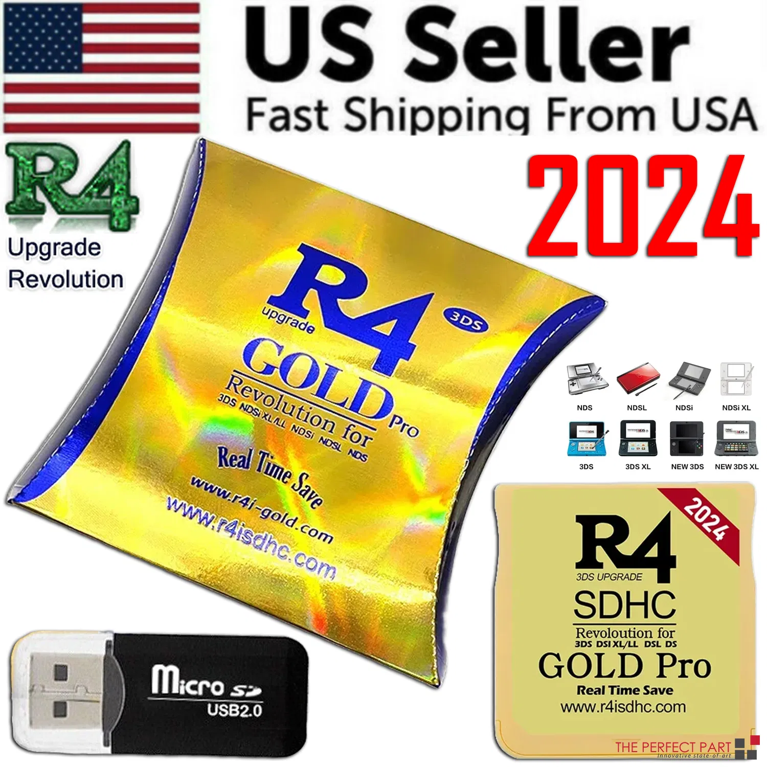2024 Version R4 Gold Pro SDHC R4i For DS/3DS/2DS Revolution Cartridge + USB photo 1