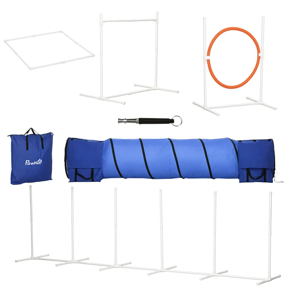 5Pcs Dog Agility Training Equipment with 8.7KG Net Weight, Pet Agility Set with Tunnels, Adjustable Jump Ring, Jumper, Weave Poles, Square Pause Box, Carrying Bag, Whistle photo 7