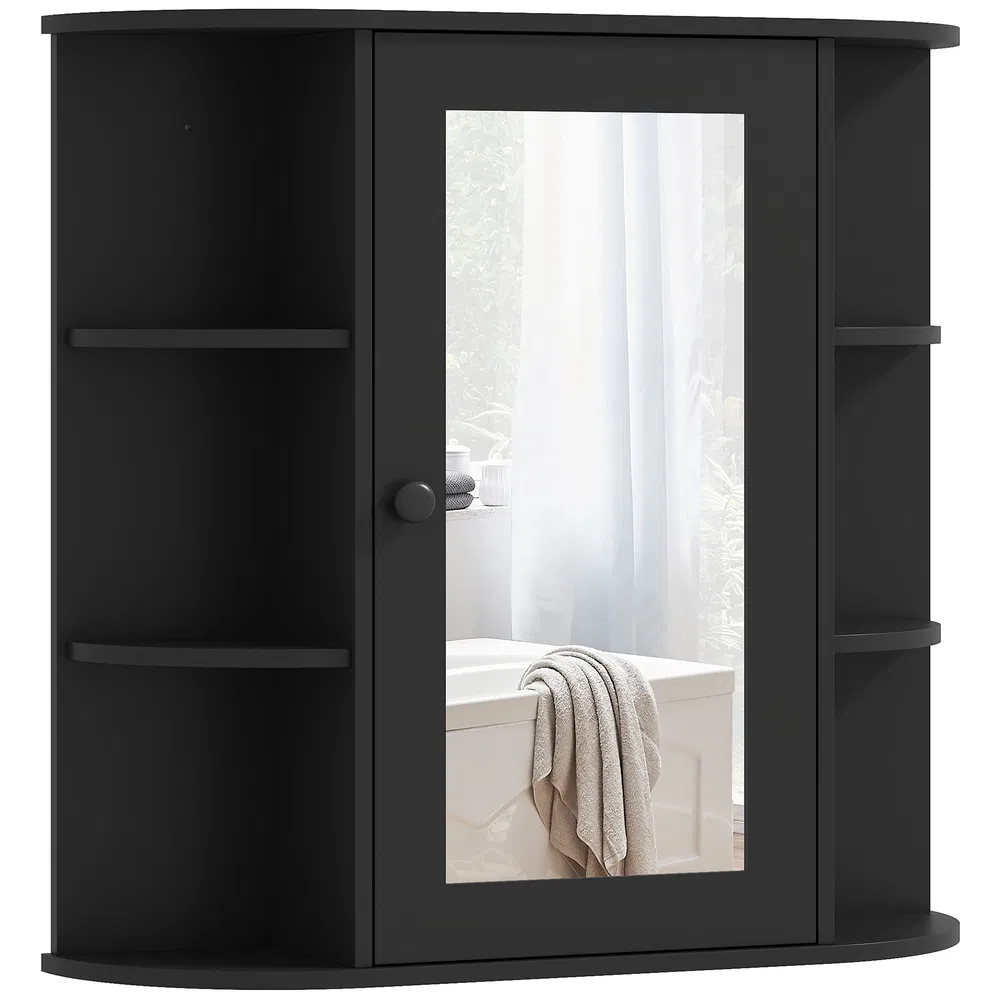Mirrored Bathroom Wall Cabinet Wall Mounted Medicine Cabinet with Door & Shelves, Black photo 7