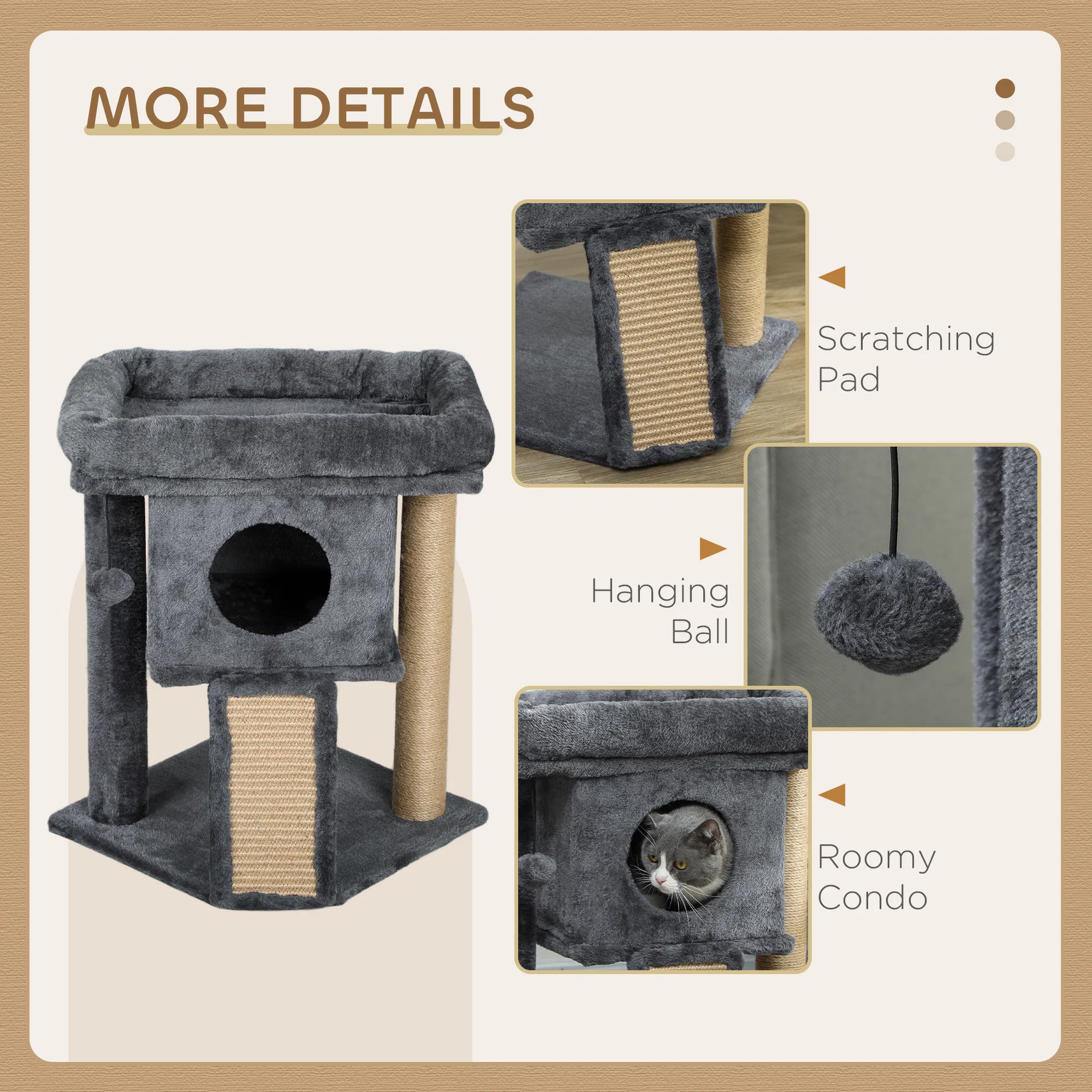 Cat Tree, Small Cat Tower with Perch, Scratching Post, Cat Condo, Toy Ball for Kitty, Indoor Use, Dark Grey photo 4