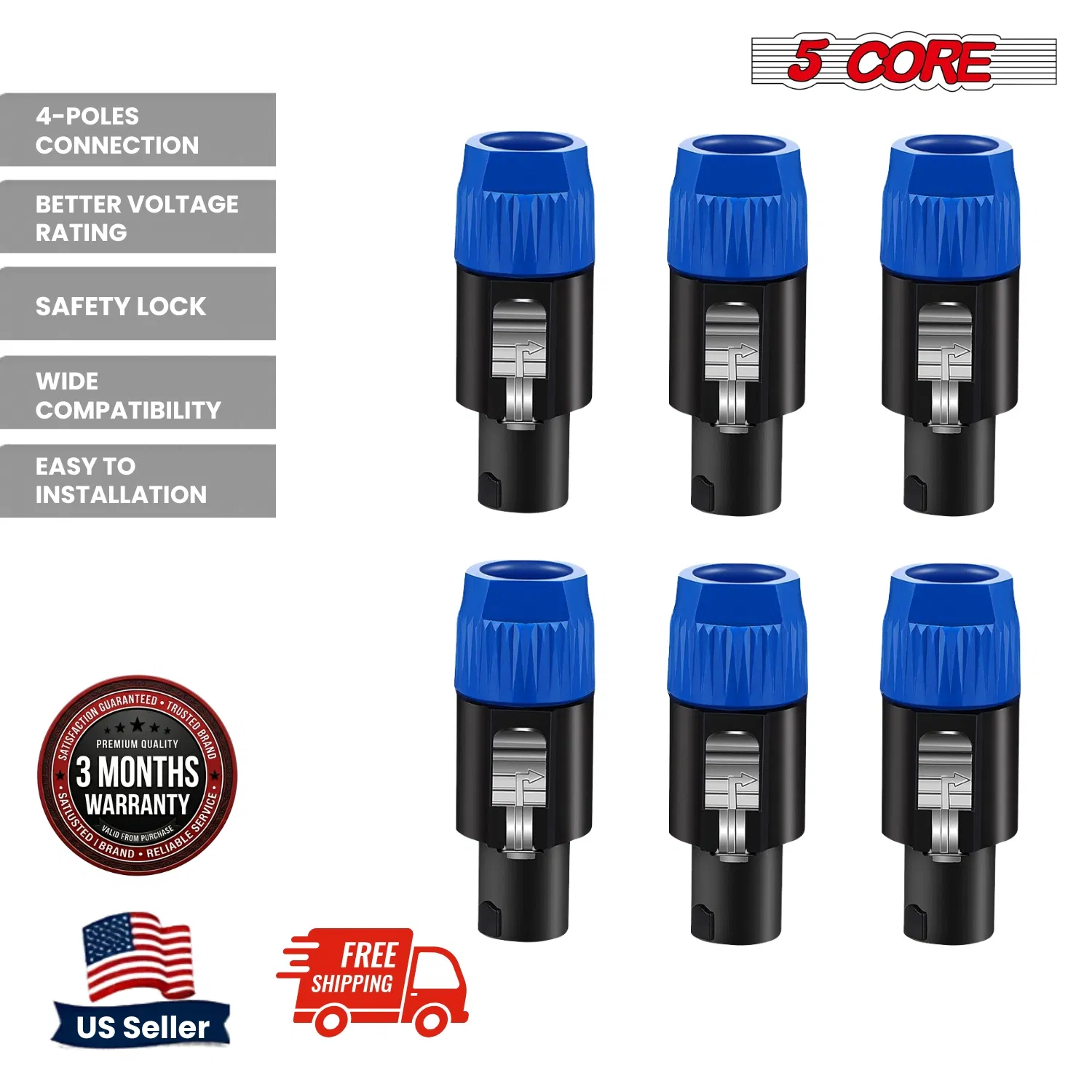 5 Core Speakon Adapter 6 Pack High Quality Audio Jack Male Audio Pin Speaker Adapter Connector photo 6