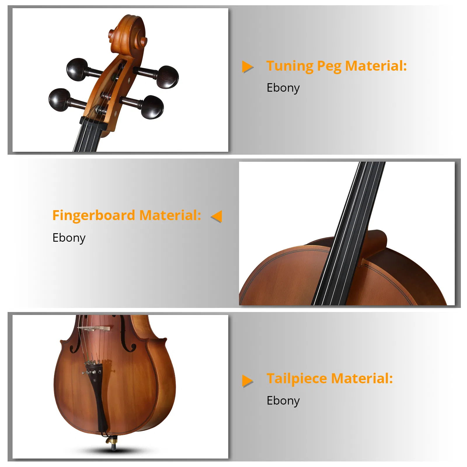 Full Side 4/4 Matte Natural Color Spruce Panel Cello with Bag Bow Rosin Bridge Strings photo 5