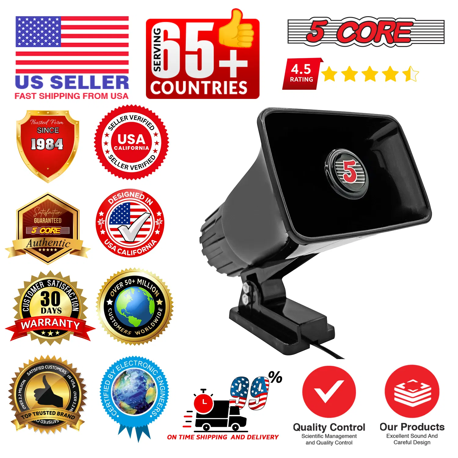 5 Core PA Horn 250W Loud Speaker 8 Inch Bull Horn Loud Audio 8Ohm All Weather Indoor Outdoor Use photo 8