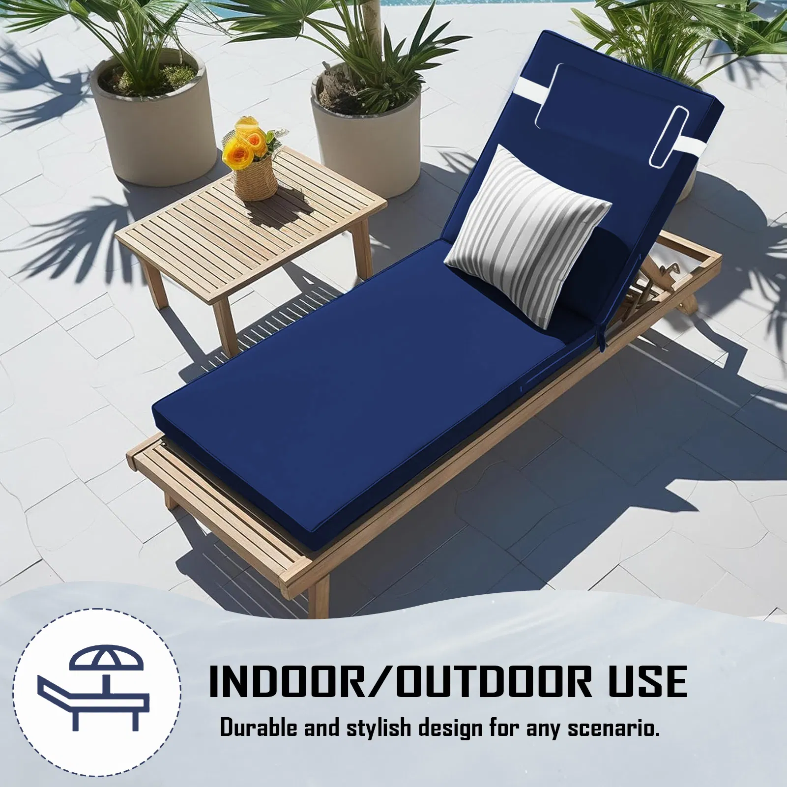 Outdoor Chaise Lounge Cushion, 72 in. x 21 in. x 3 in. Waterproof Fade-Resistant Patio Chair Pad for Pool Beach photo 6