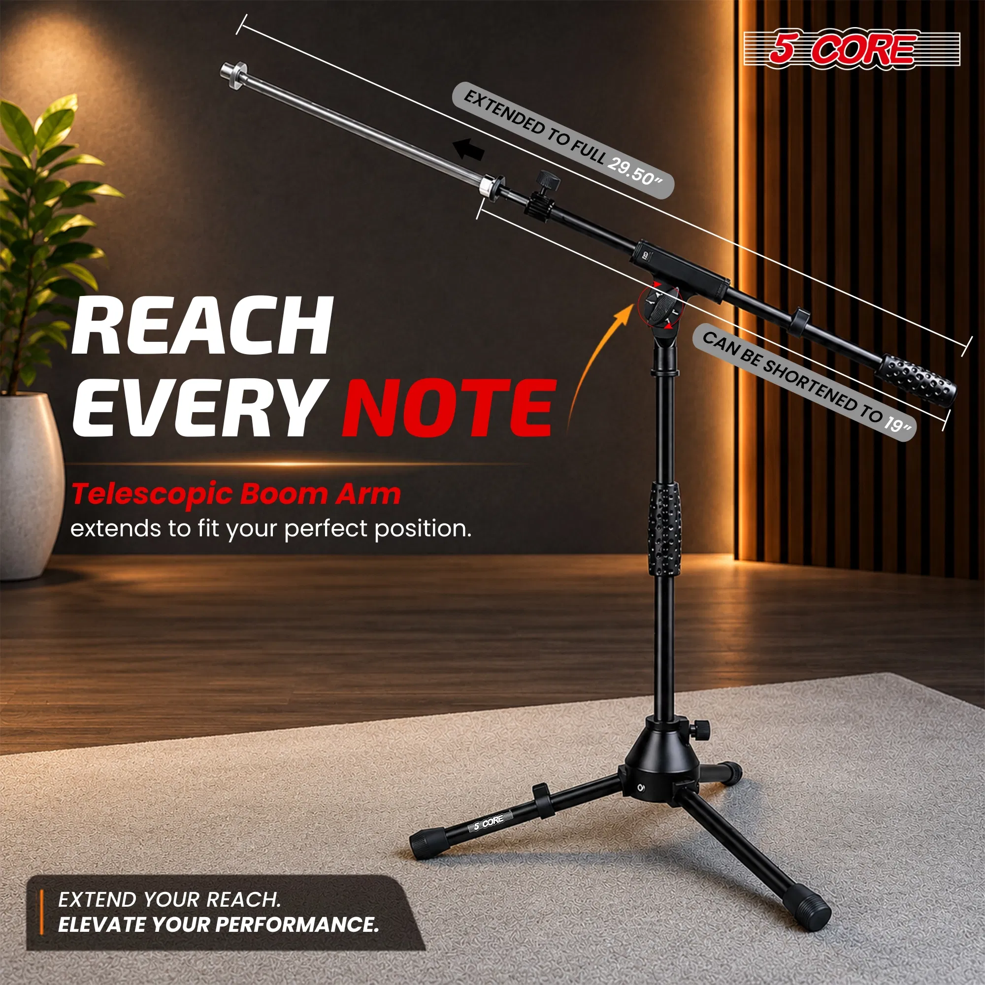 5 Core Mic Stand Floor Adjustable Short Tripod Microphone Stands w Telescoping Boom Arm photo 6