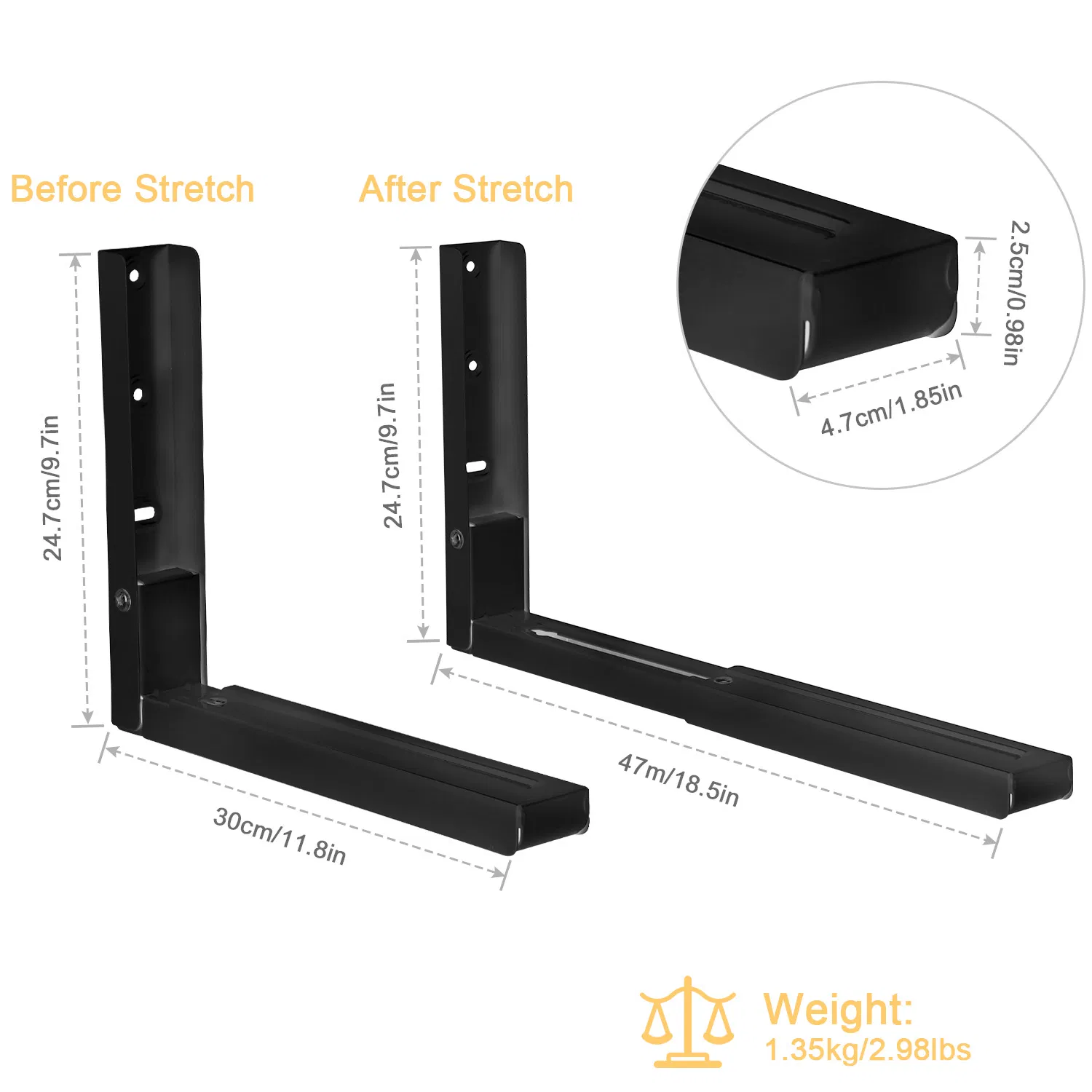 Multi-Functional L-Shape Wall Mount Bracket, Adjustable Retractable Microwave Shelf, Heavy-Duty Anti-Rust Steel Storage Rack for Indoor & Outdoor Use photo 4