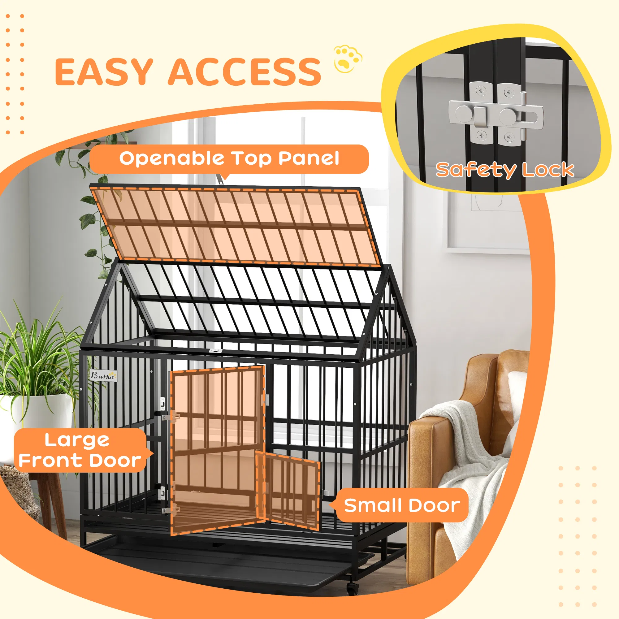 49" Heavy Duty Dog Crate with Removable Tray, Doors, Openable Roof, for Large and Extra Large Dogs, Black photo 3
