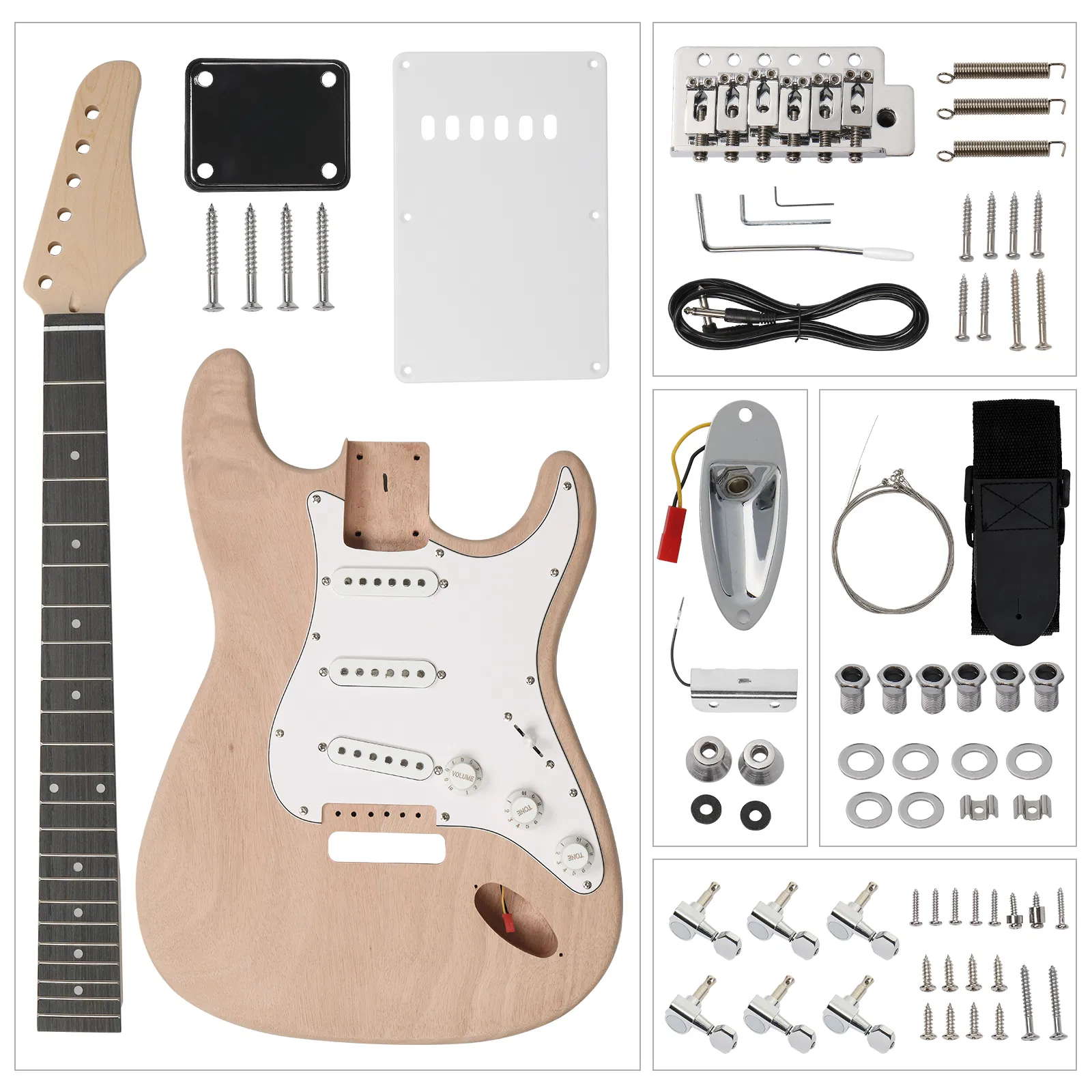DIY 6 String ST Style Electric Guitar Kits with Mahogany Body, Maple Neck and Accessories photo 5