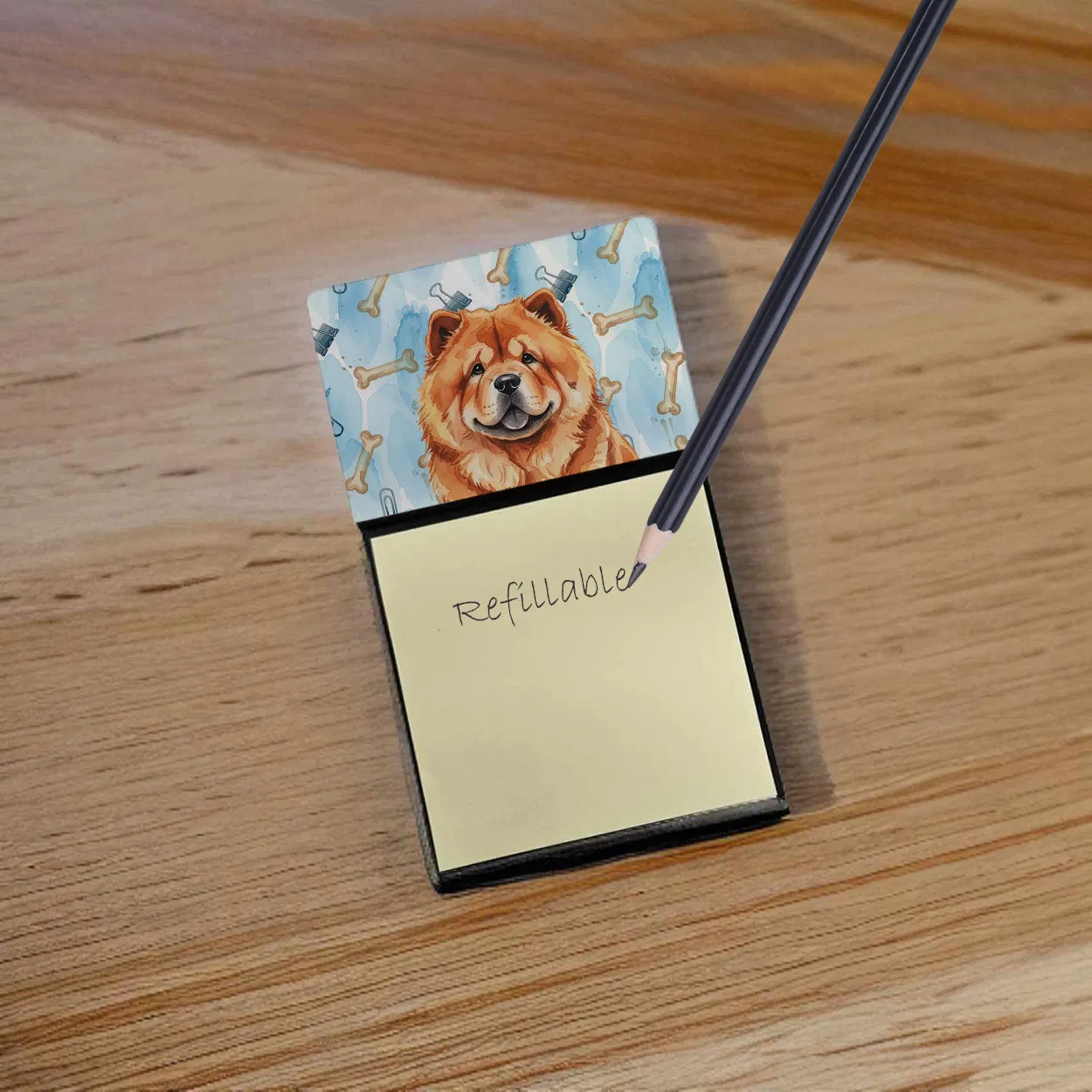 Red Chow Chow Coworker Watercolor Sticky Note Holder Refillable Dispenser Desk Accessory 3x3 Pad Gift photo 4