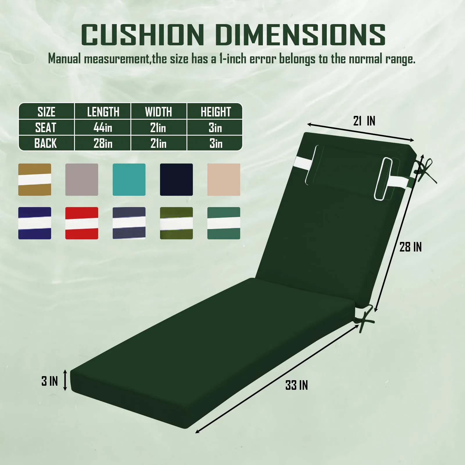 Outdoor Chaise Lounge Cushion, 72 in. x 21 in. x 3 in. Waterproof Fade-Resistant Patio Chair Pad for Pool Beach photo 7