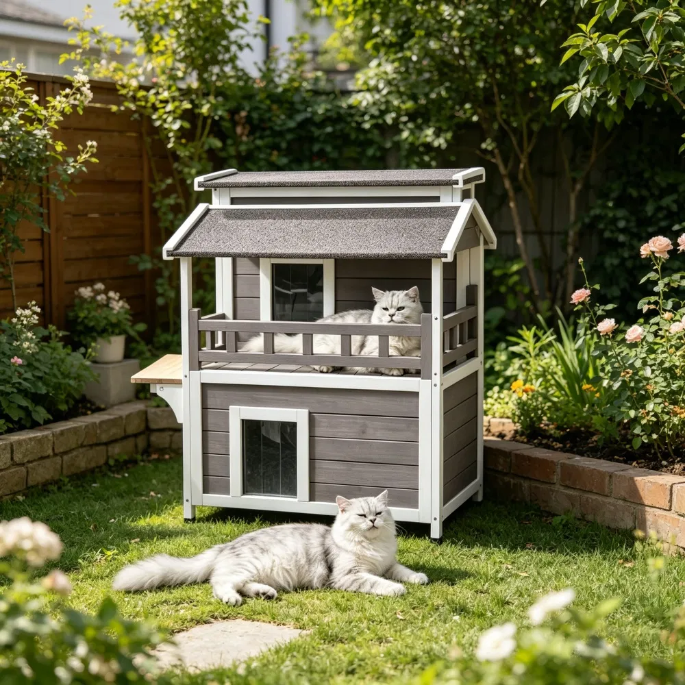 Wooden Cat House with Easy to Clean and Waterproof Protection for Outdoor photo 2
