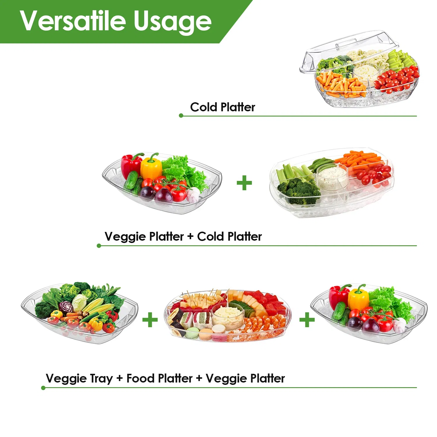 Fruit Ice Serving Tray Chilled Veggie Tray Shrimp Cocktail Serving Dish Appetizer Party Serving Platter Cold Food Buffet Server with Lid and 4 Compartments 3 Tongs 10 Sporks photo 8