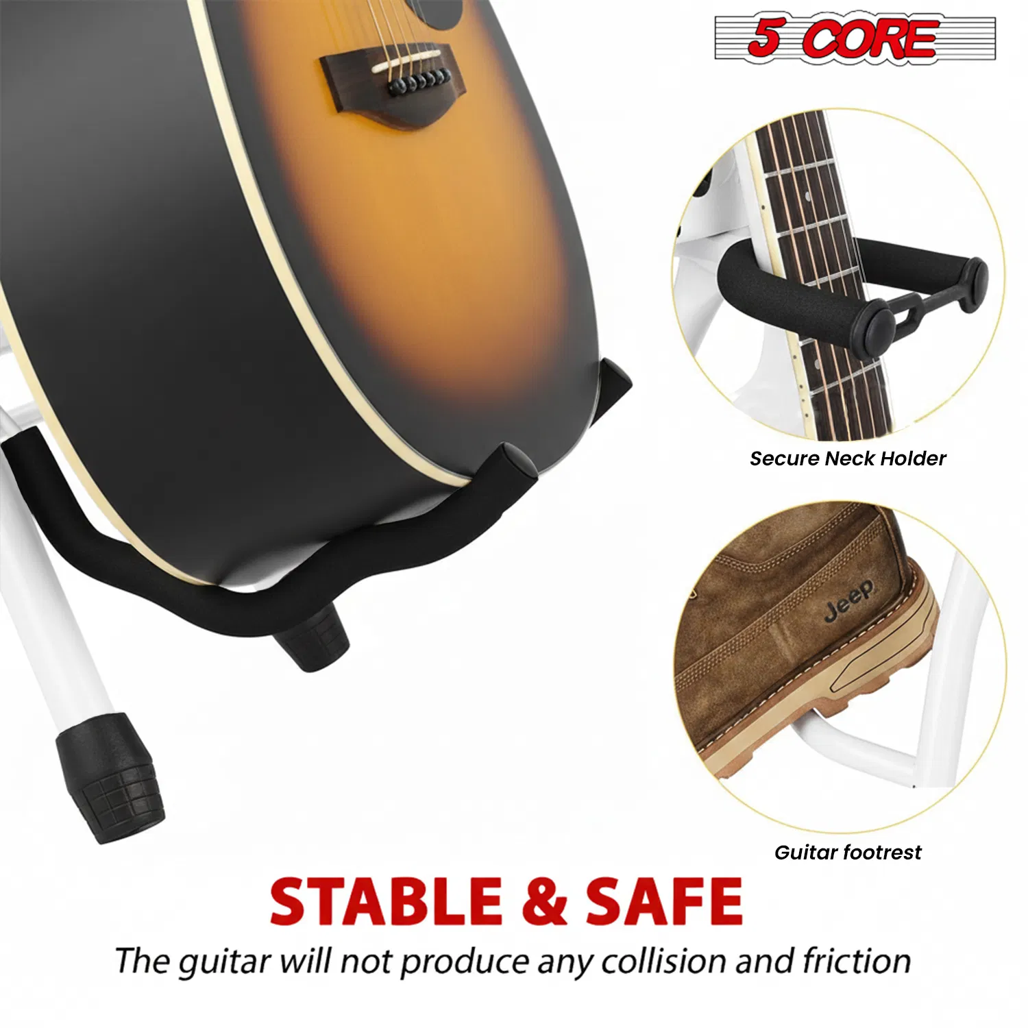 5Core Guitar Stool 3.15" Padded Chair Foldable Heavy Duty Music Seat Built in Foot Rest Guitar Stand photo 7
