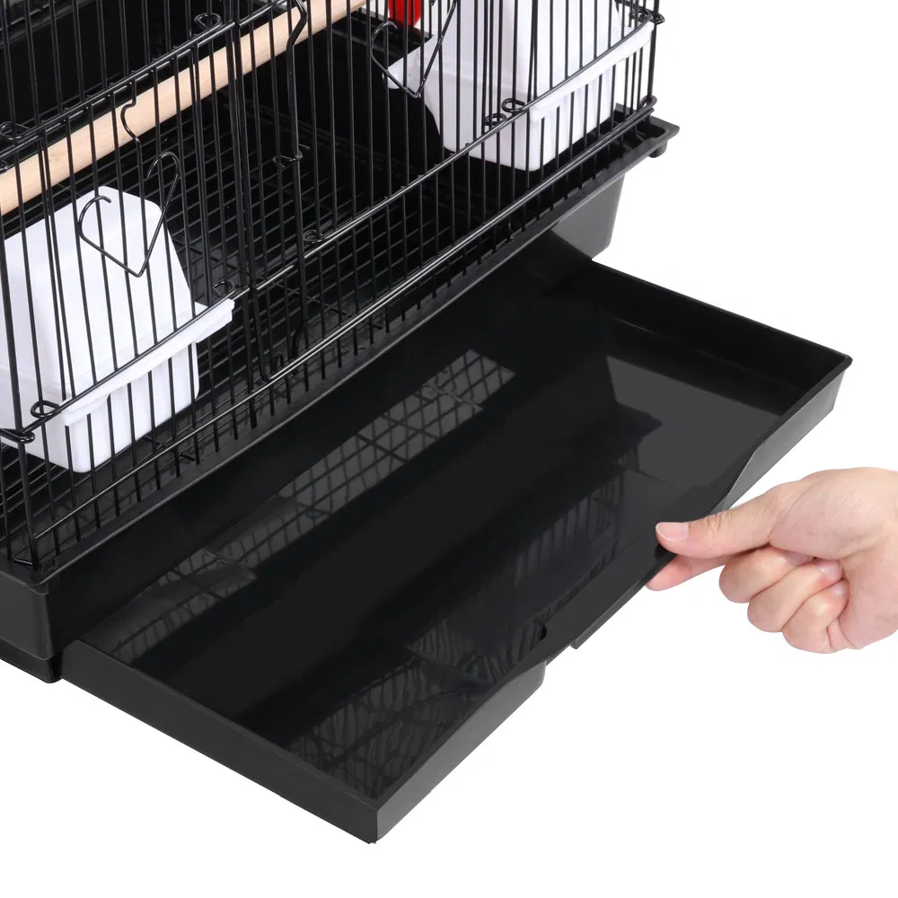 39"H Metal Bird Cage Large Roof Top Huge House for Small Birds, Black photo 3