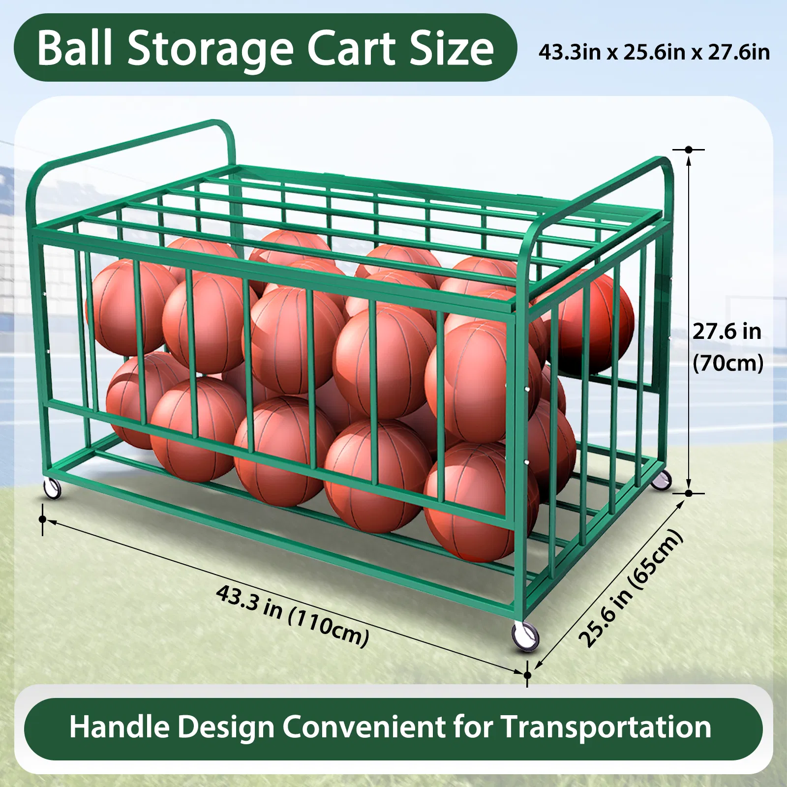Ball Storage Cart, Basketball or Volleyball Storage Bin with Wheels, Basketball Holder Cage for Indoor and Outdoor, Gym, School, Club photo 6