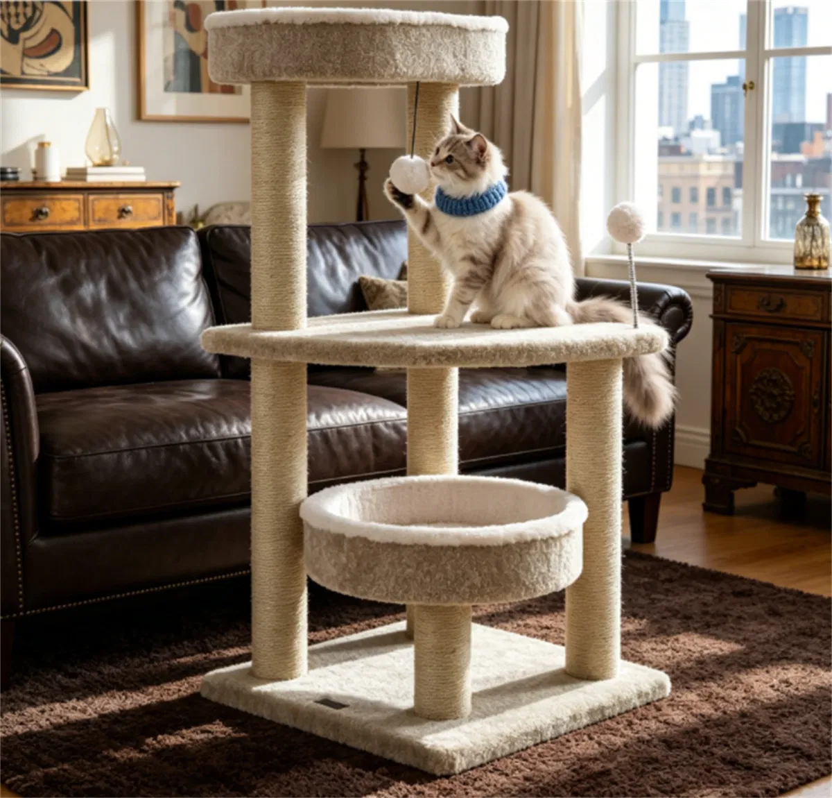 36" Compact SpaceSaving Cat Activity Center, HeavyDuty Stable Cat Climbing Furniture with Plush Rest Areas & Pompom Toy for Kittens & Adult Cats photo 2