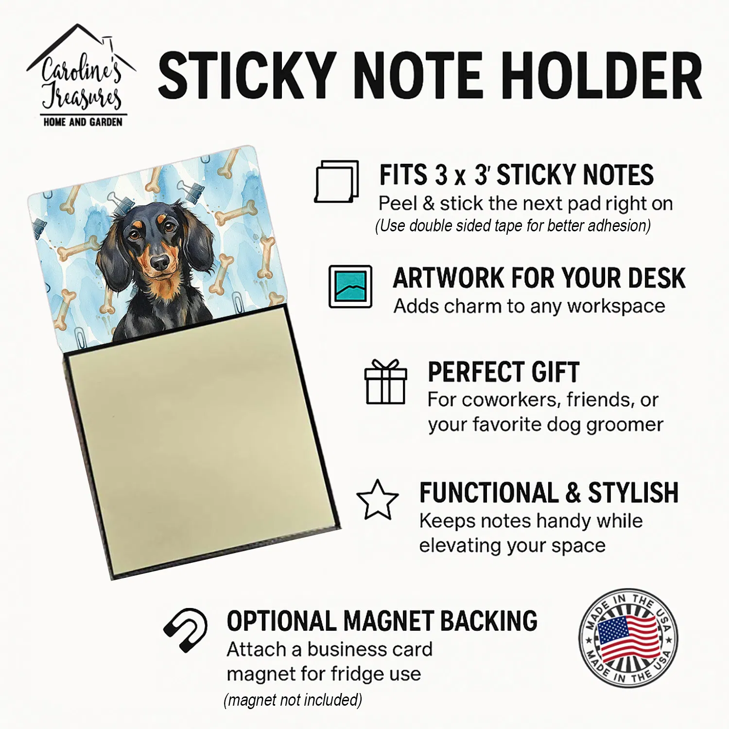 Longhaired Black and Tan Dachshund Coworker Watercolor Sticky Note Holder Refillable Dispenser Desk Accessory 3x3 Pad Gift photo 5