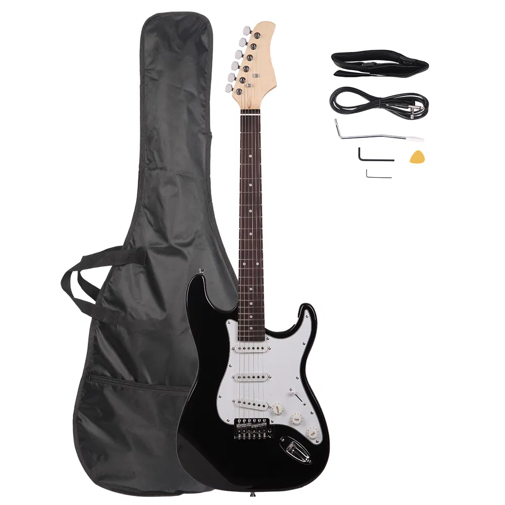 Rosewood Fingerboard Electric Guitar Black w/ White photo 3