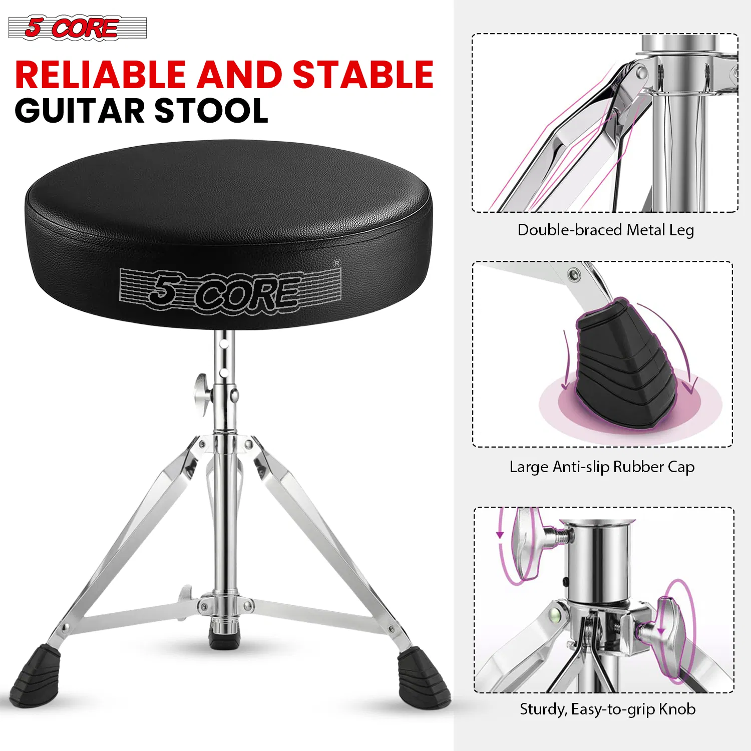 5 CORE Drum Throne Padded Guitar Stool Height Adjustable Music Chair Seat Universal for Adults & Kids with Anti Slip Rubber Feet photo 3