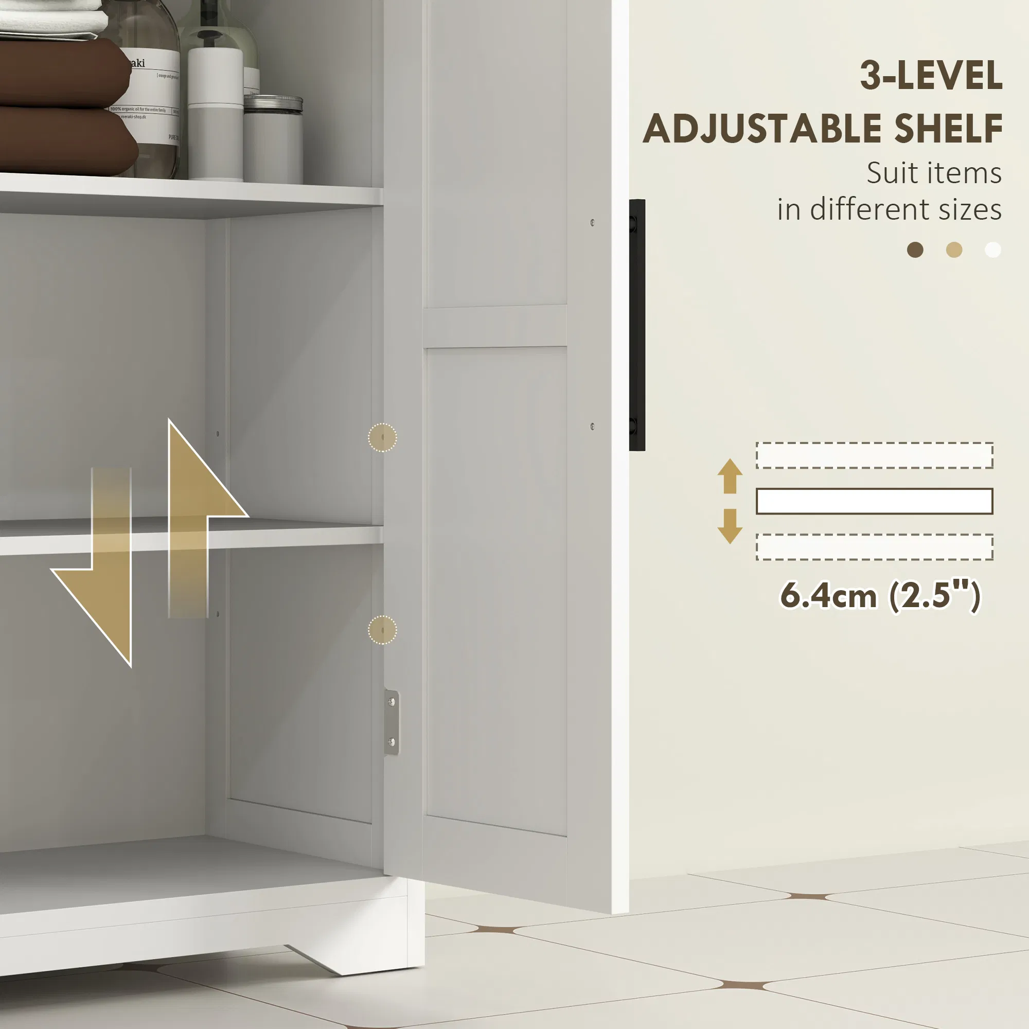 Bathroom Floor Cabinet, Farmhouse Bathroom Storage Cabinet with Adjustable Shelf, White photo 3