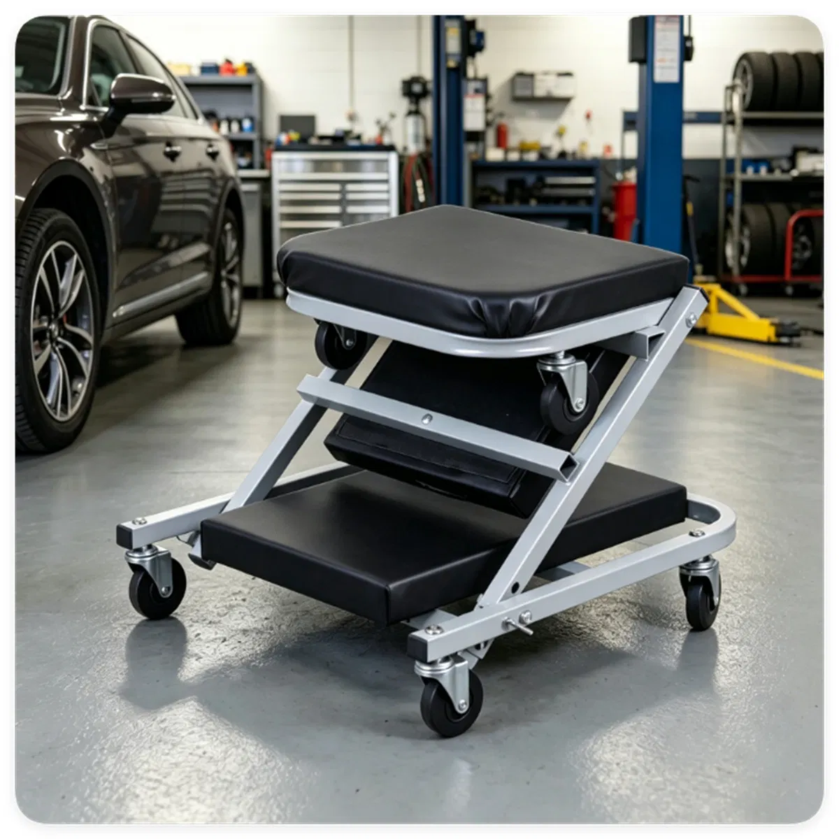 36" 2-in-1 Mechanic Creeper Seat with 360 Swivel Casters, Heavy Duty Metal Frame Auto Repair Rolling Stool with 1.5" Thick Oil-Proof Cushion for Garage Car Maintenance photo 4