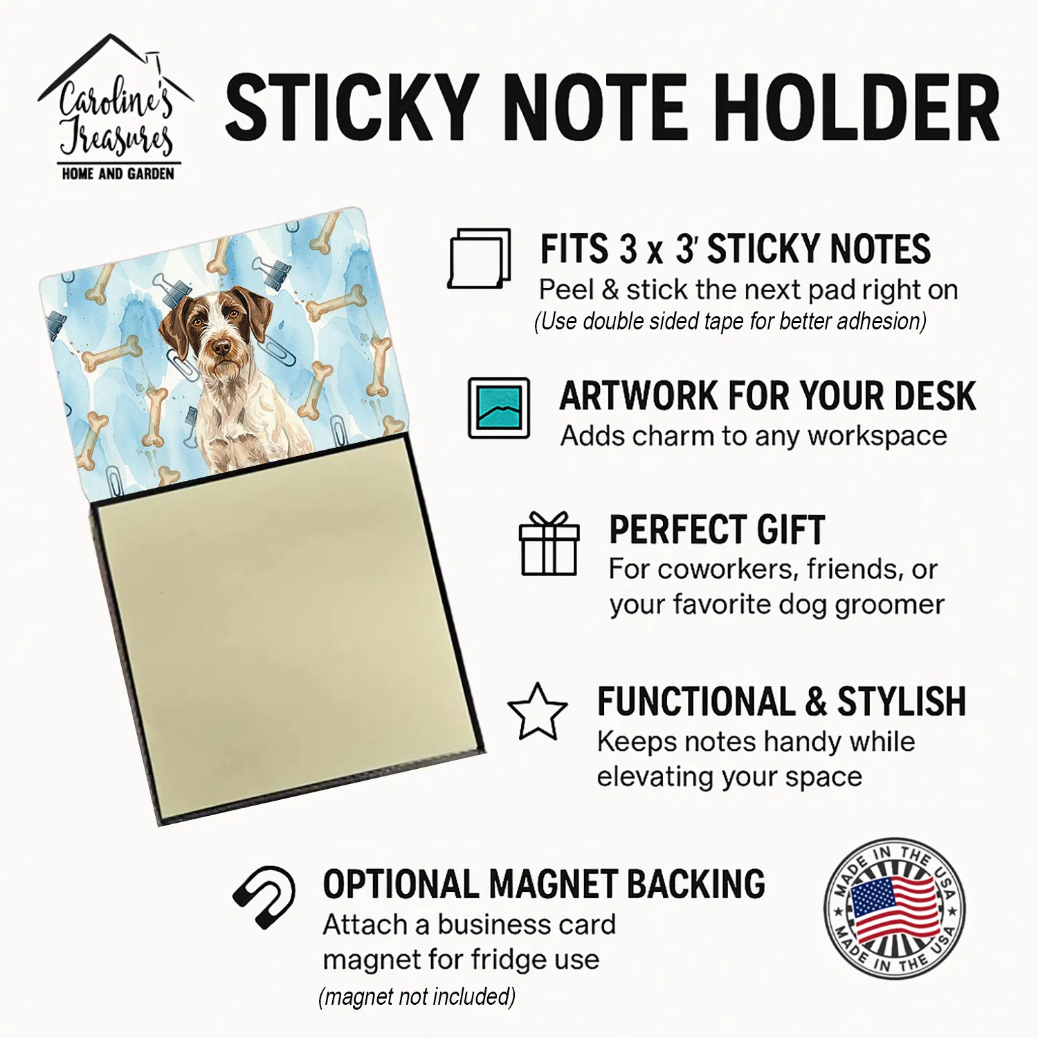 Liver and White German Wirehaired Pointer Coworker Watercolor Sticky Note Holder Refillable Dispenser Desk Accessory 3x3 Pad Gift photo 7